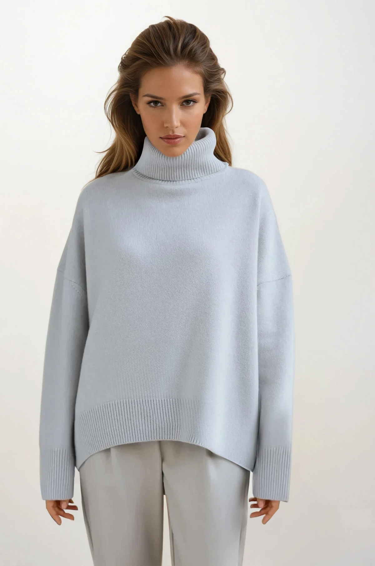 Effortless turtleneck dropped shoulder sweater in solid color