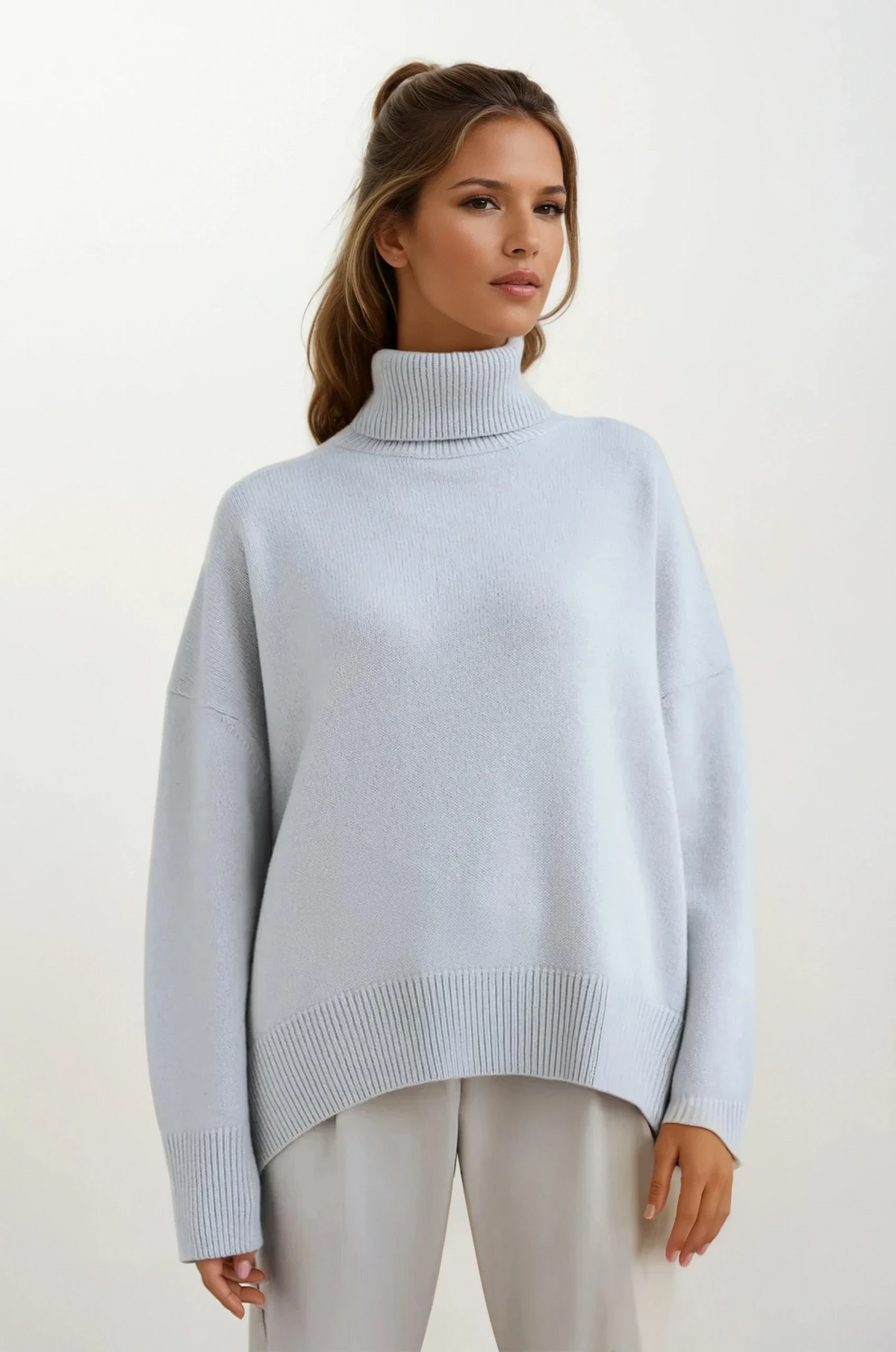 Effortless turtleneck dropped shoulder sweater for women