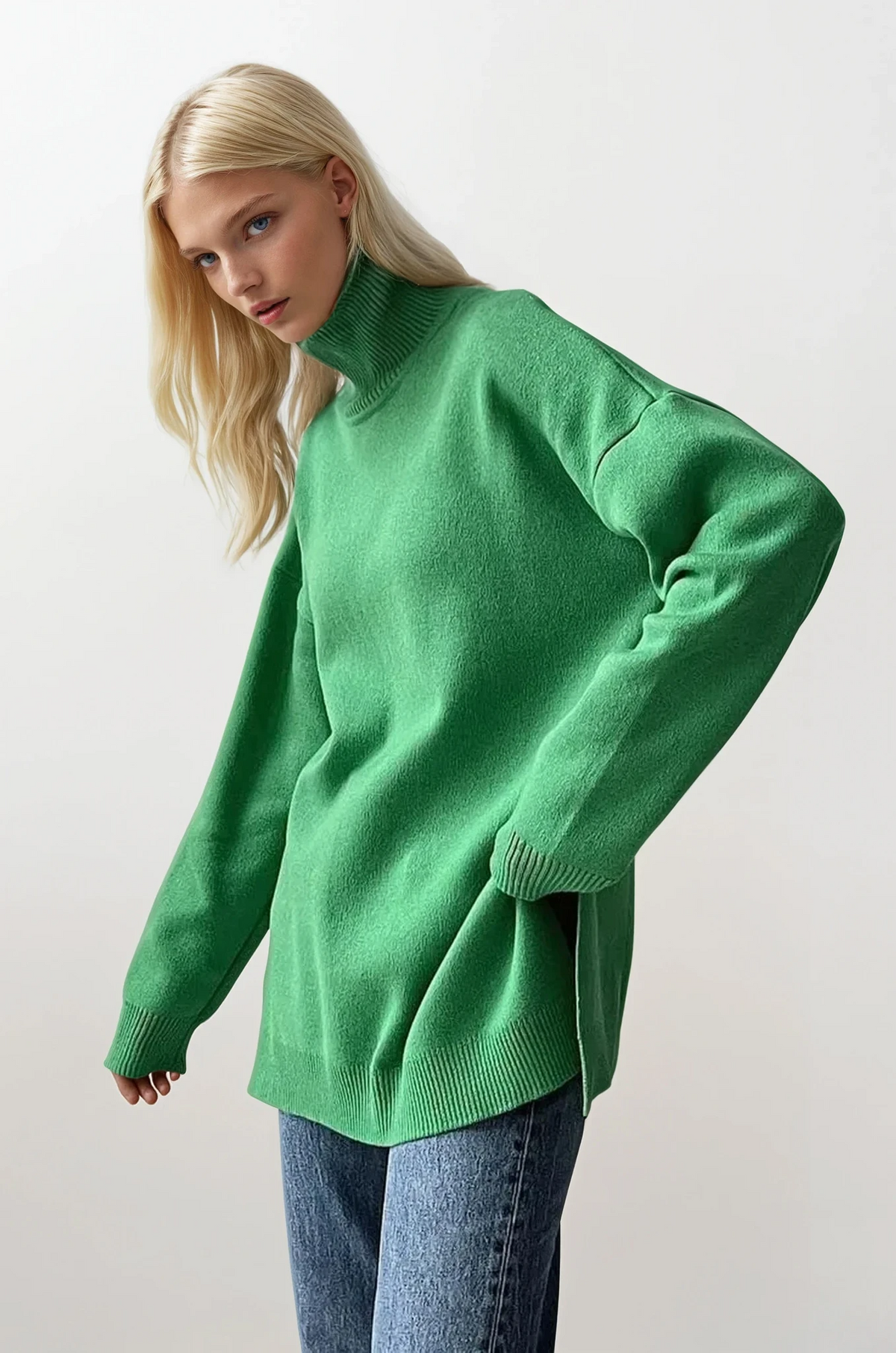 Effortless turtleneck dropped shoulder sweater in solid color
