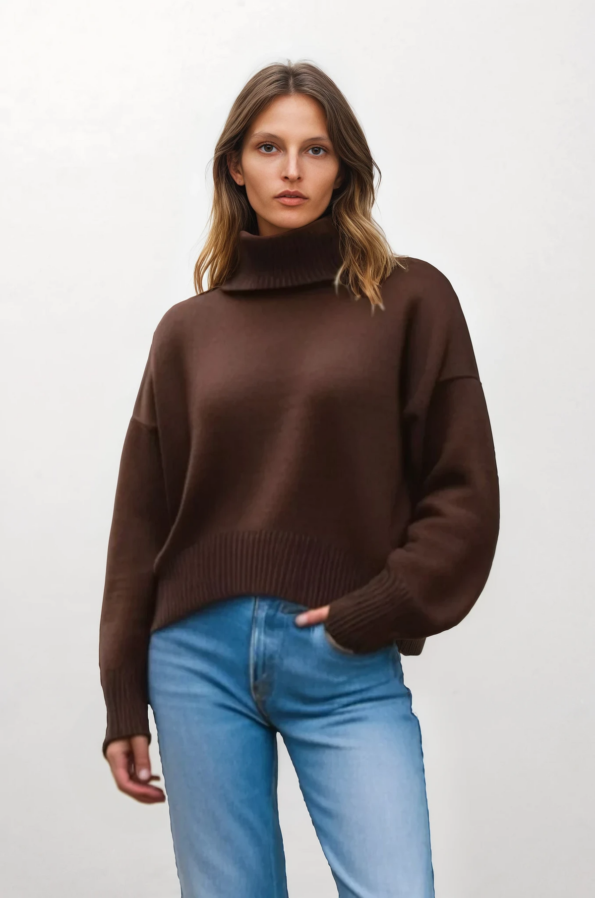 Effortless turtleneck sweater with dropped shoulders in soft lightweight material