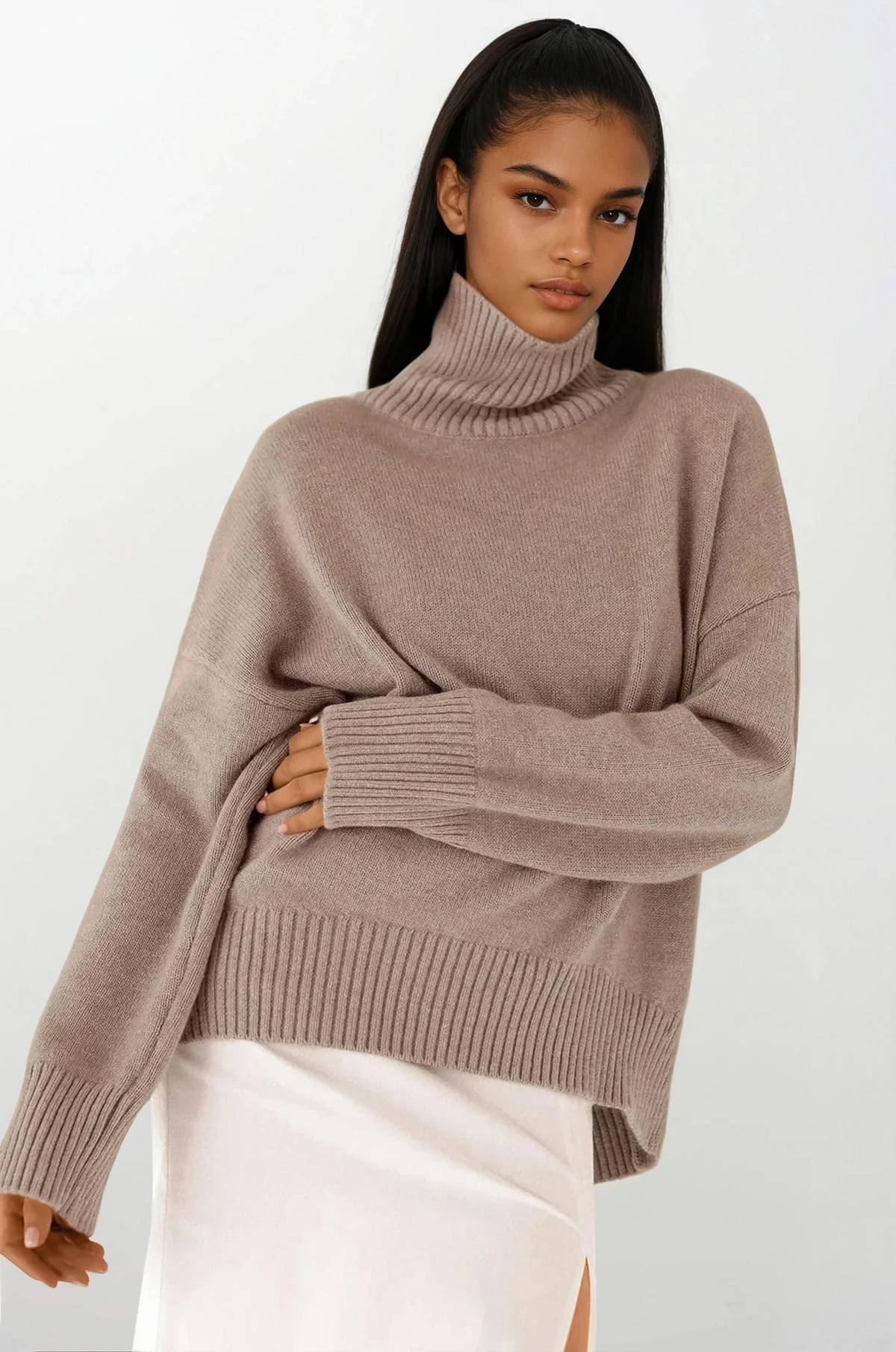 Effortless turtleneck dropped shoulder sweater
