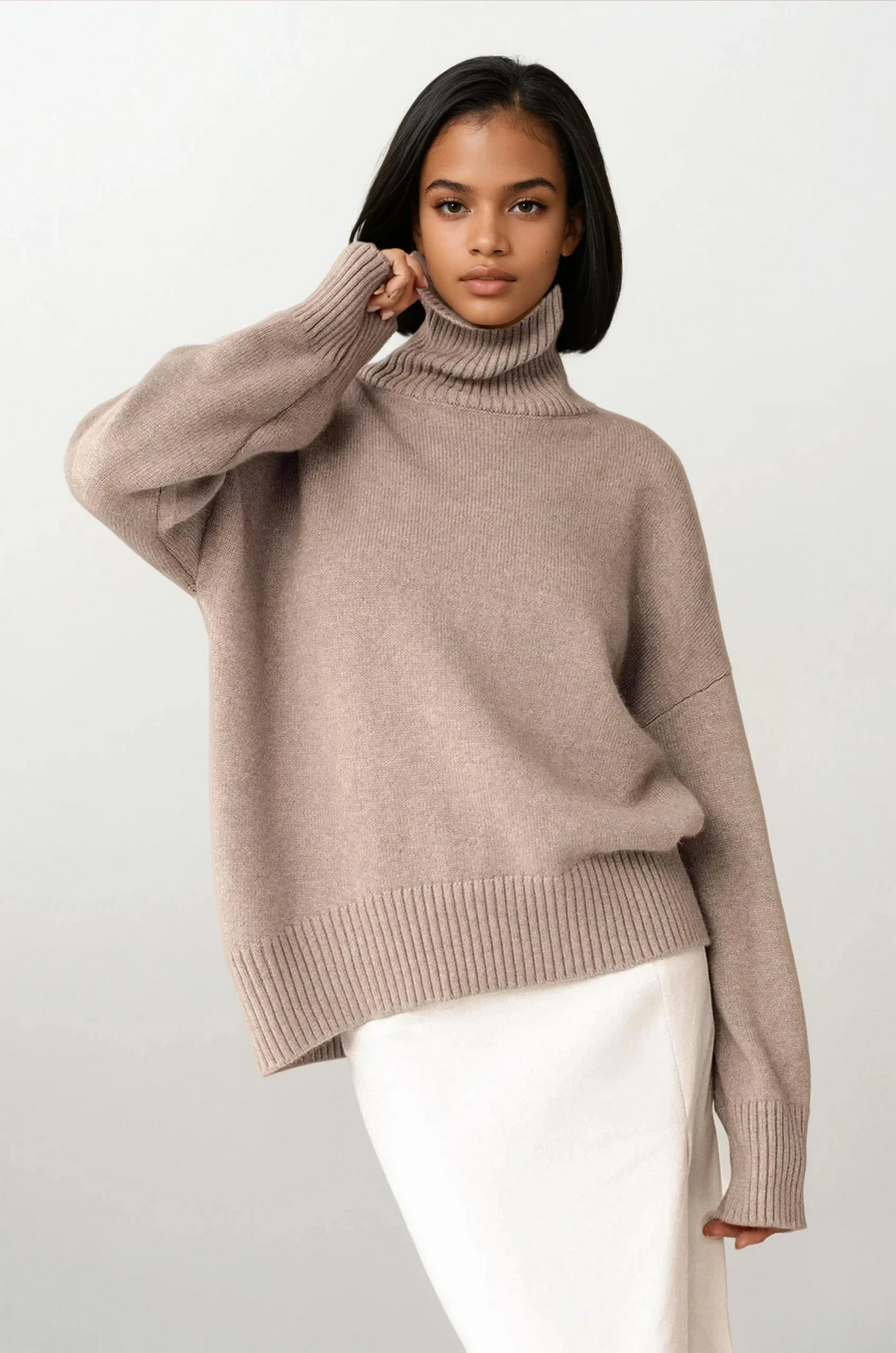 Effortless turtleneck dropped shoulder sweater for women