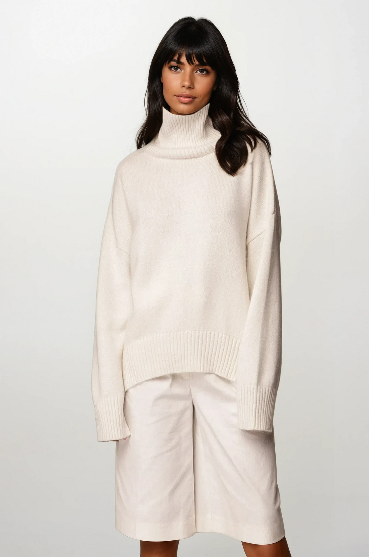 Effortless turtleneck dropped shoulder sweater in soft fabric