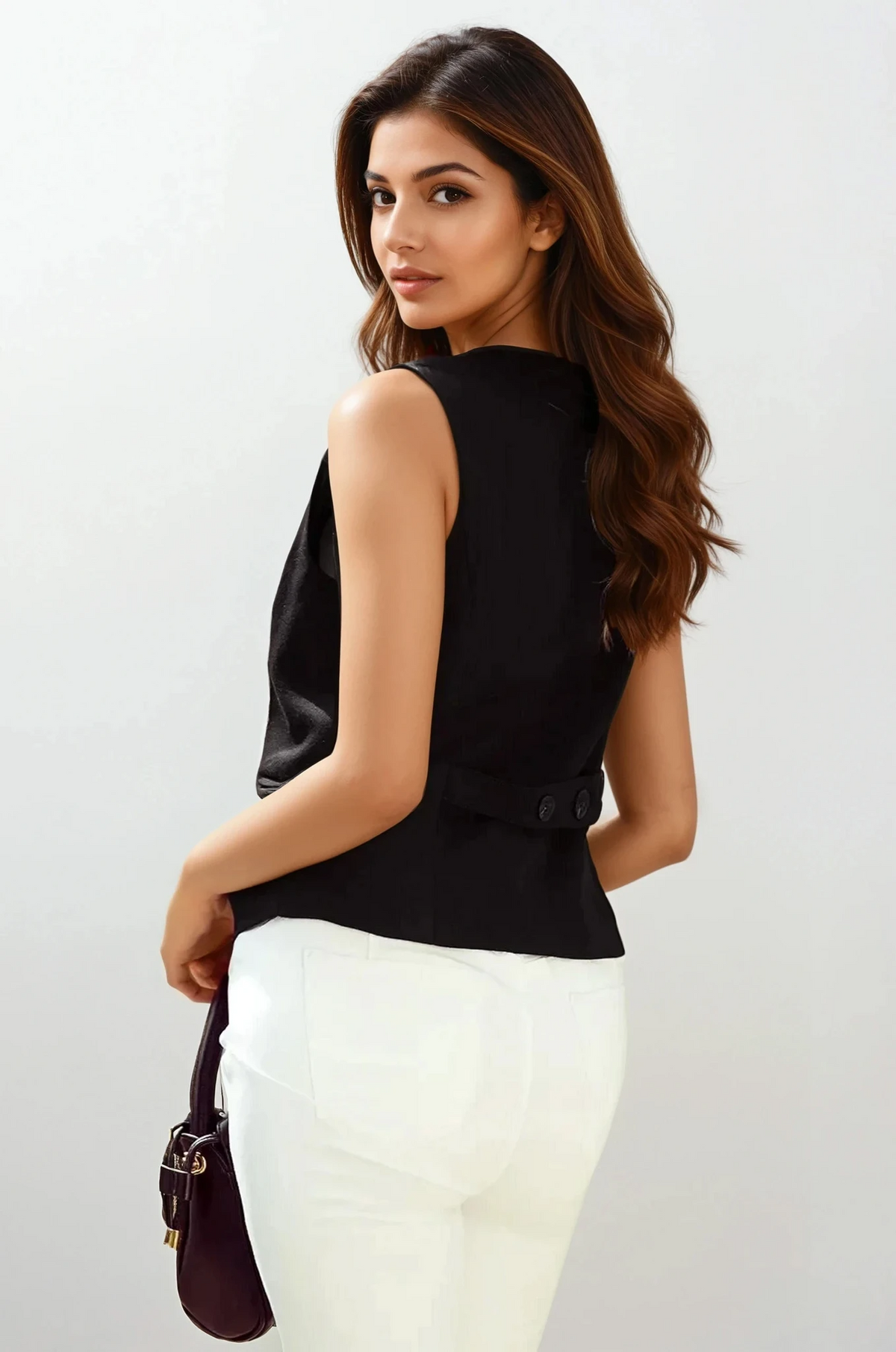 Elevate pocketed button-up vest with v-neck and lightweight fabric