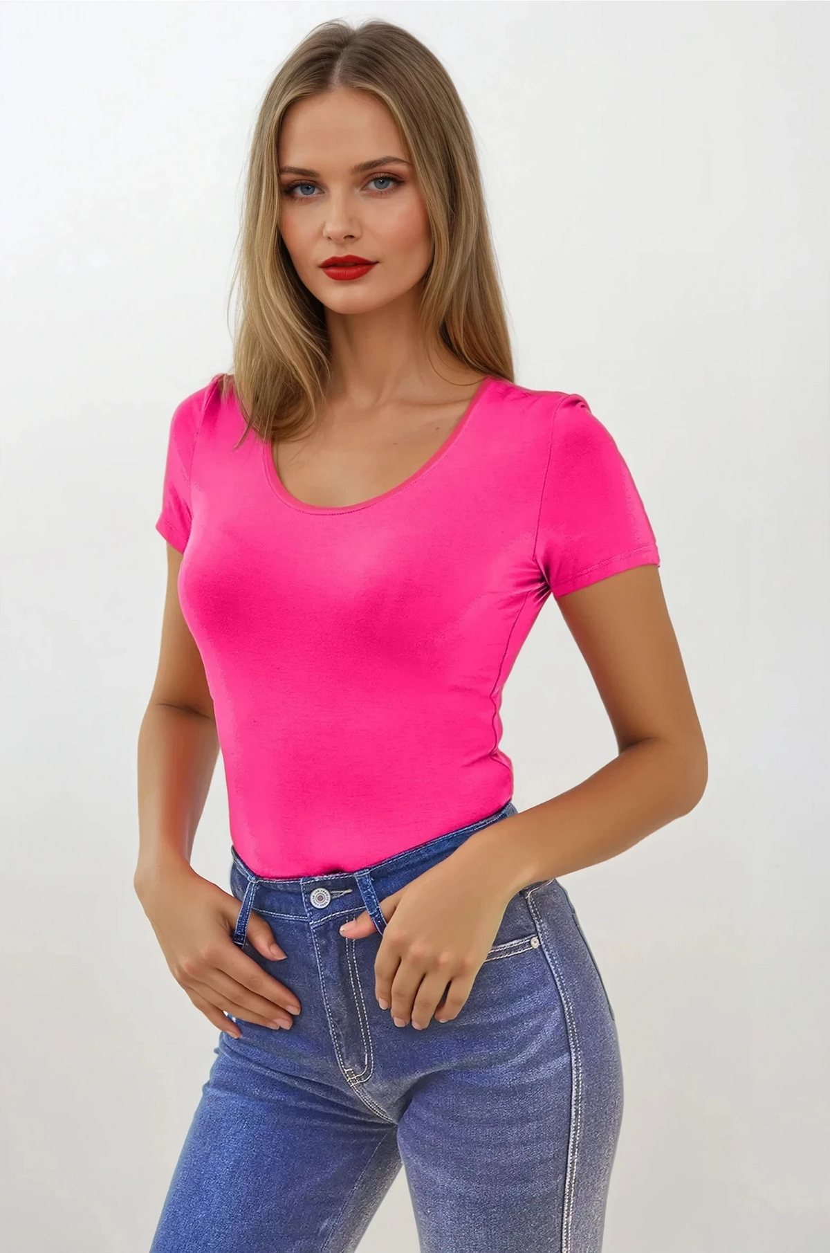 essential round neck short sleeve bodysuit in black