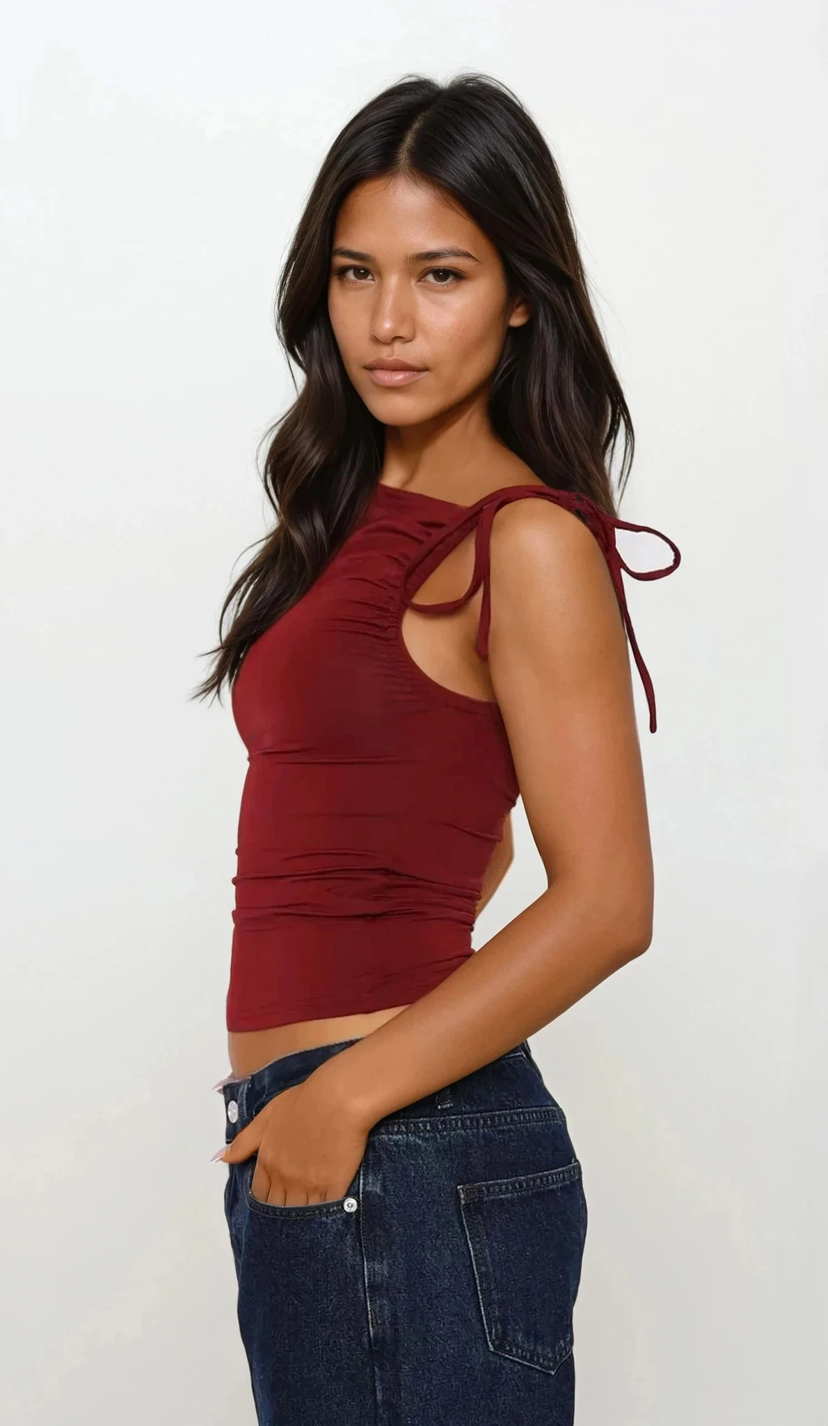 Everyday asymmetrical neck ruched sleeveless cami in solid color