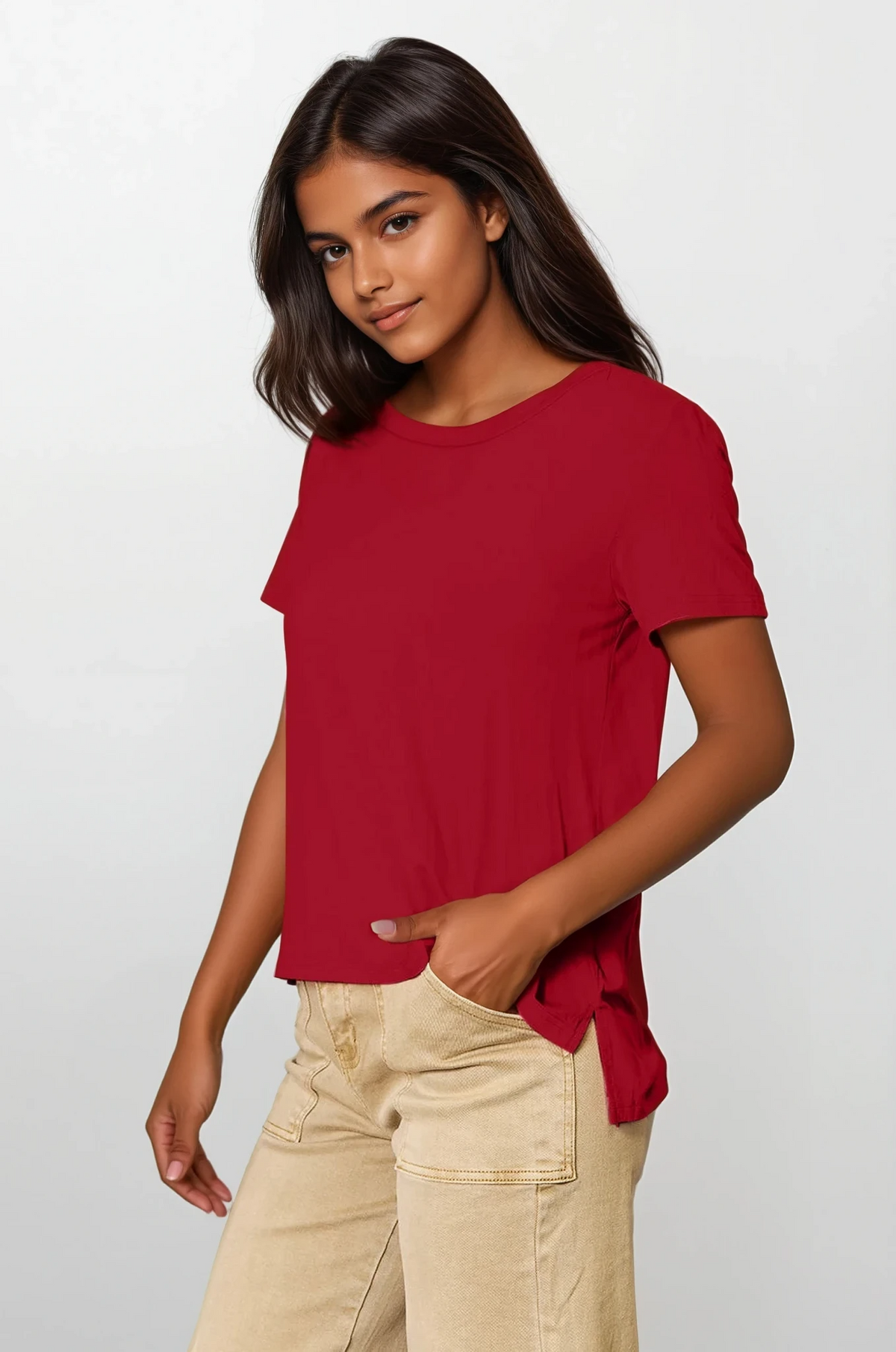 Classic everyday crew neck short sleeve t-shirt in solid pattern