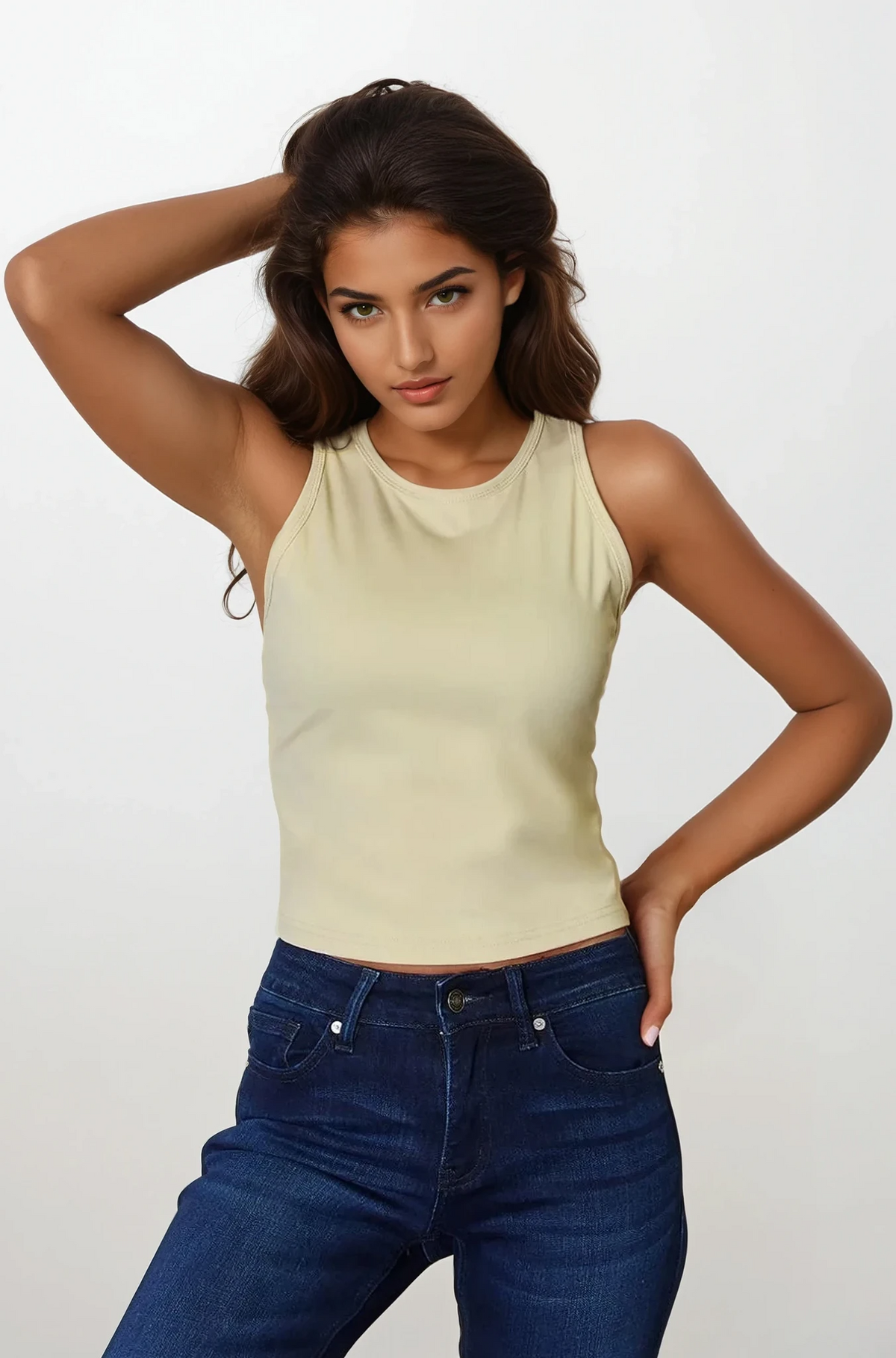 Everyday crew neck slim tank top in solid color with sleeveless design