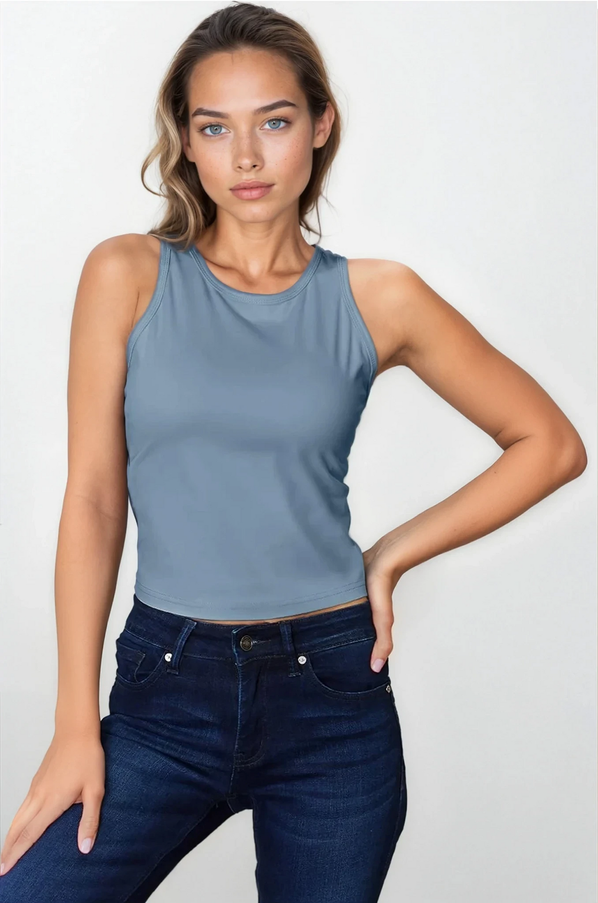 classic everyday crew neck slim tank top sleeveless