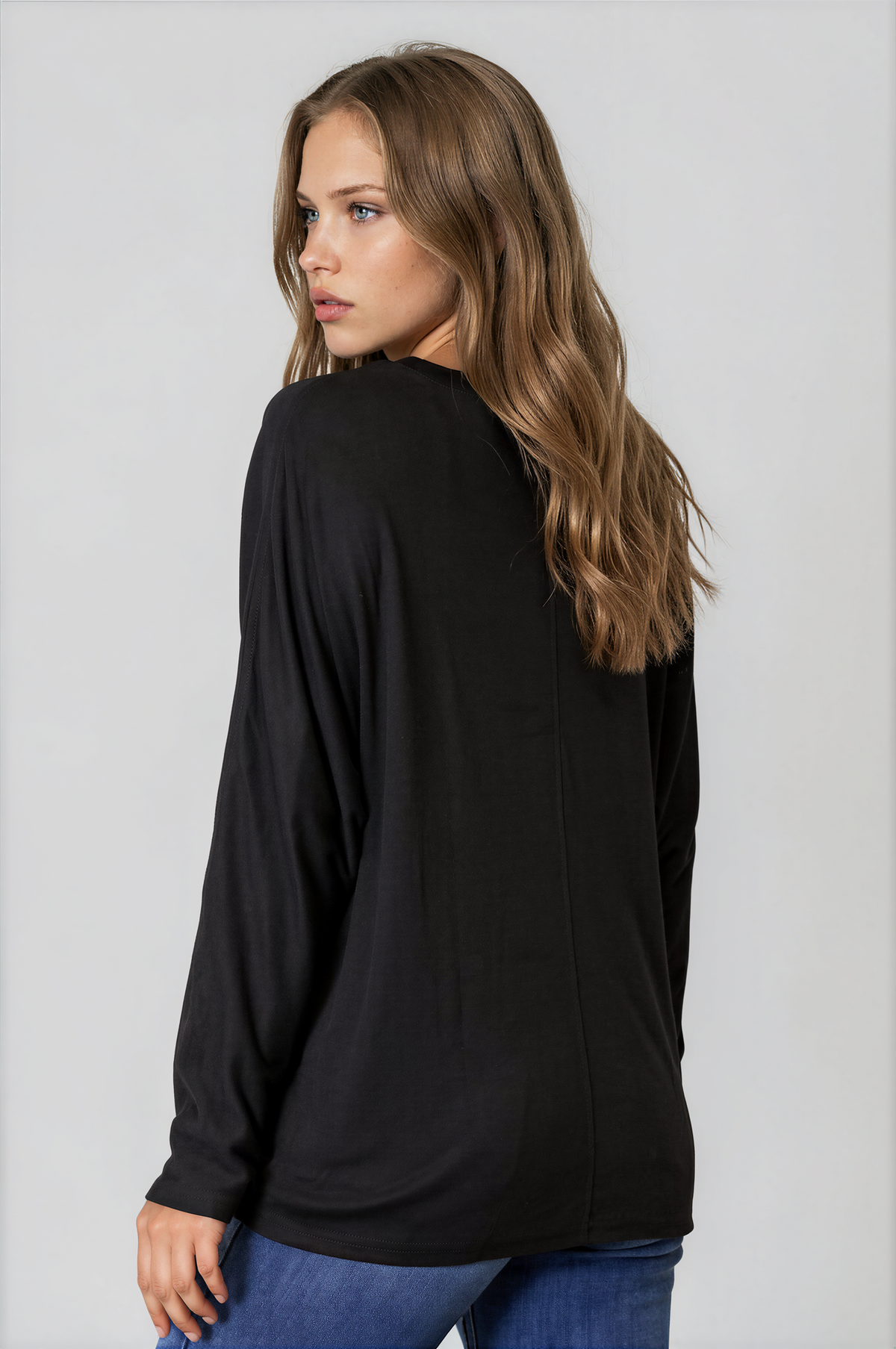 Everyday Round Neck Long Sleeve Top in solid black, with a simple crew neckline, long sleeves, and smooth fabric