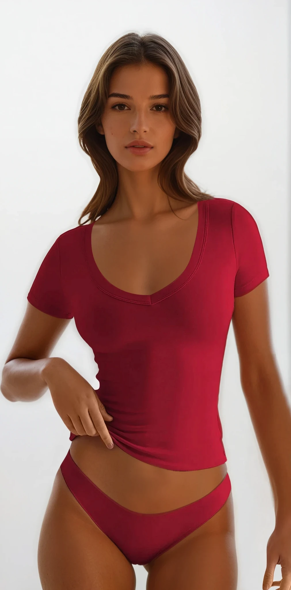 Everyday scoop neck short sleeve t-shirt with solid pattern