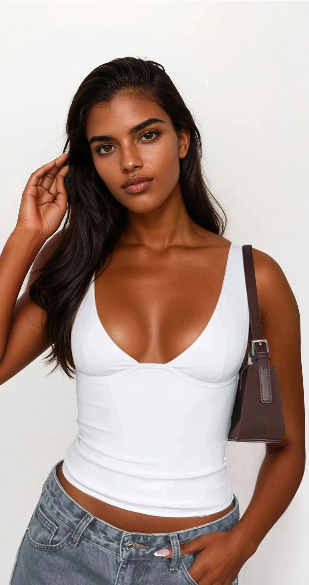 Everyday v-neck wide strap tank top in solid pattern