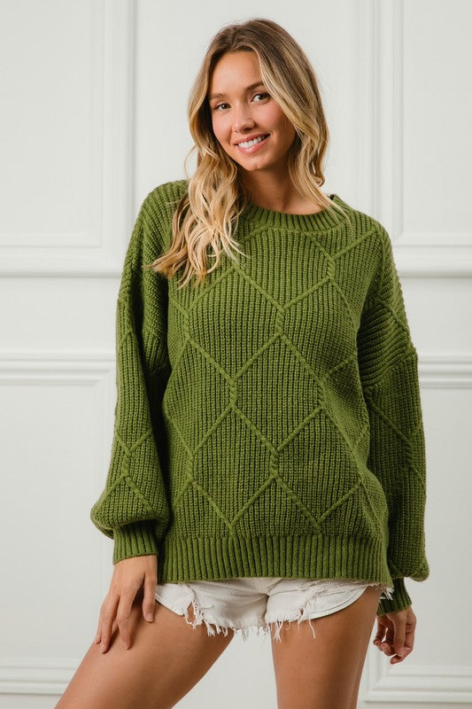 Jewel Cable Knit Crew Neck Sweater