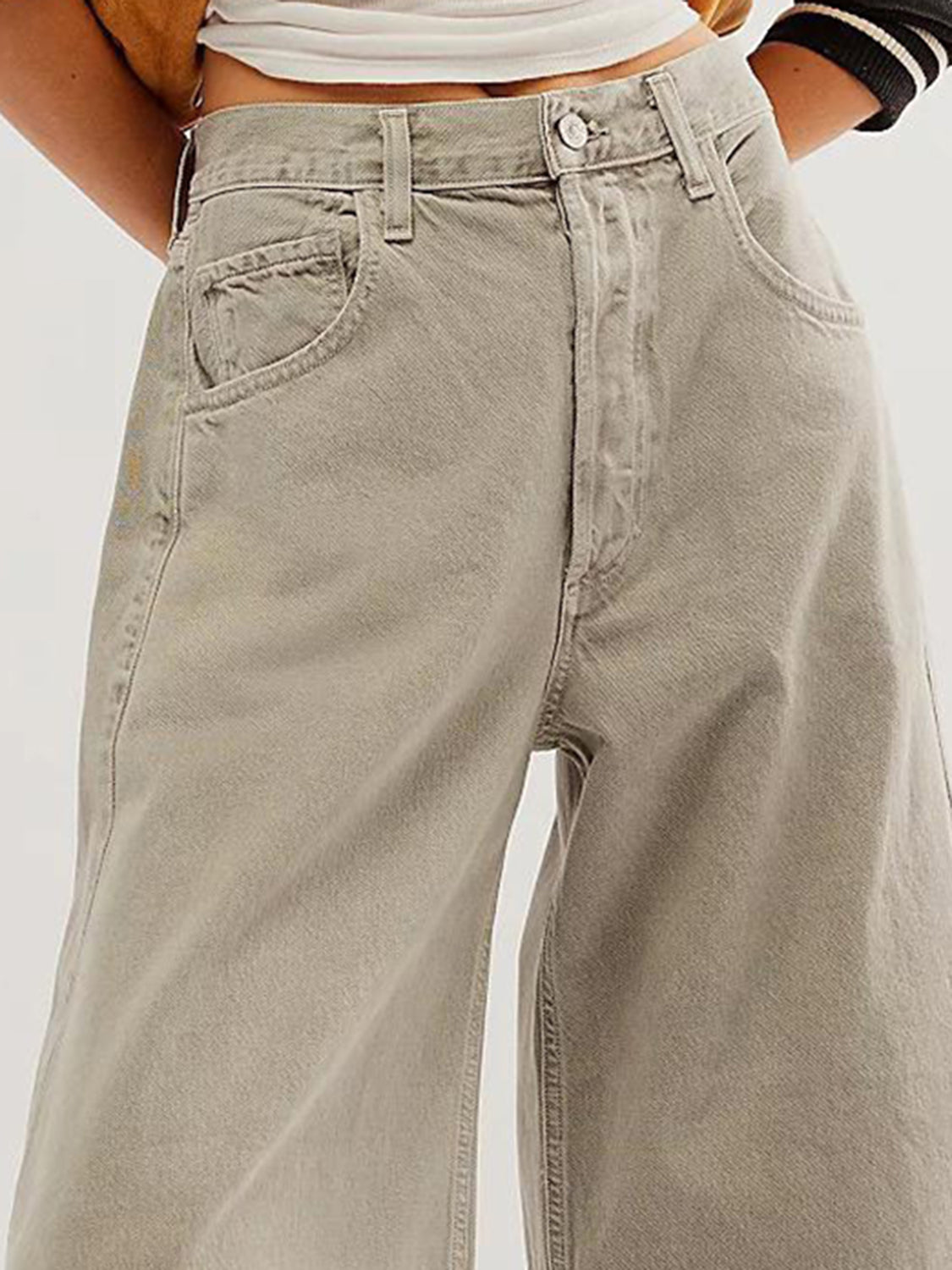 Stitched Raw Hem Wide Leg Jean