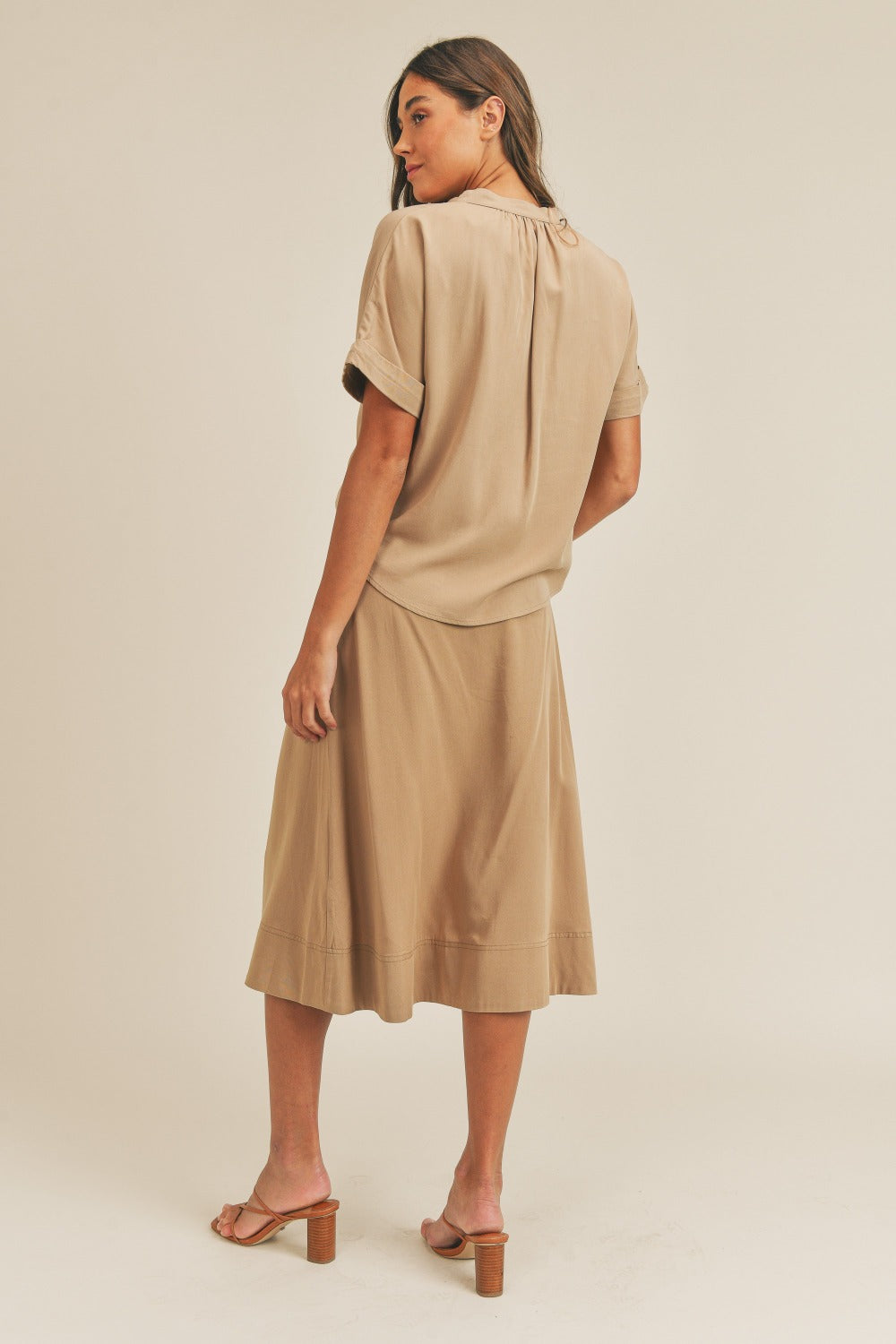 Adapt Short Sleeve Top and Button Down Midi Skirt Set