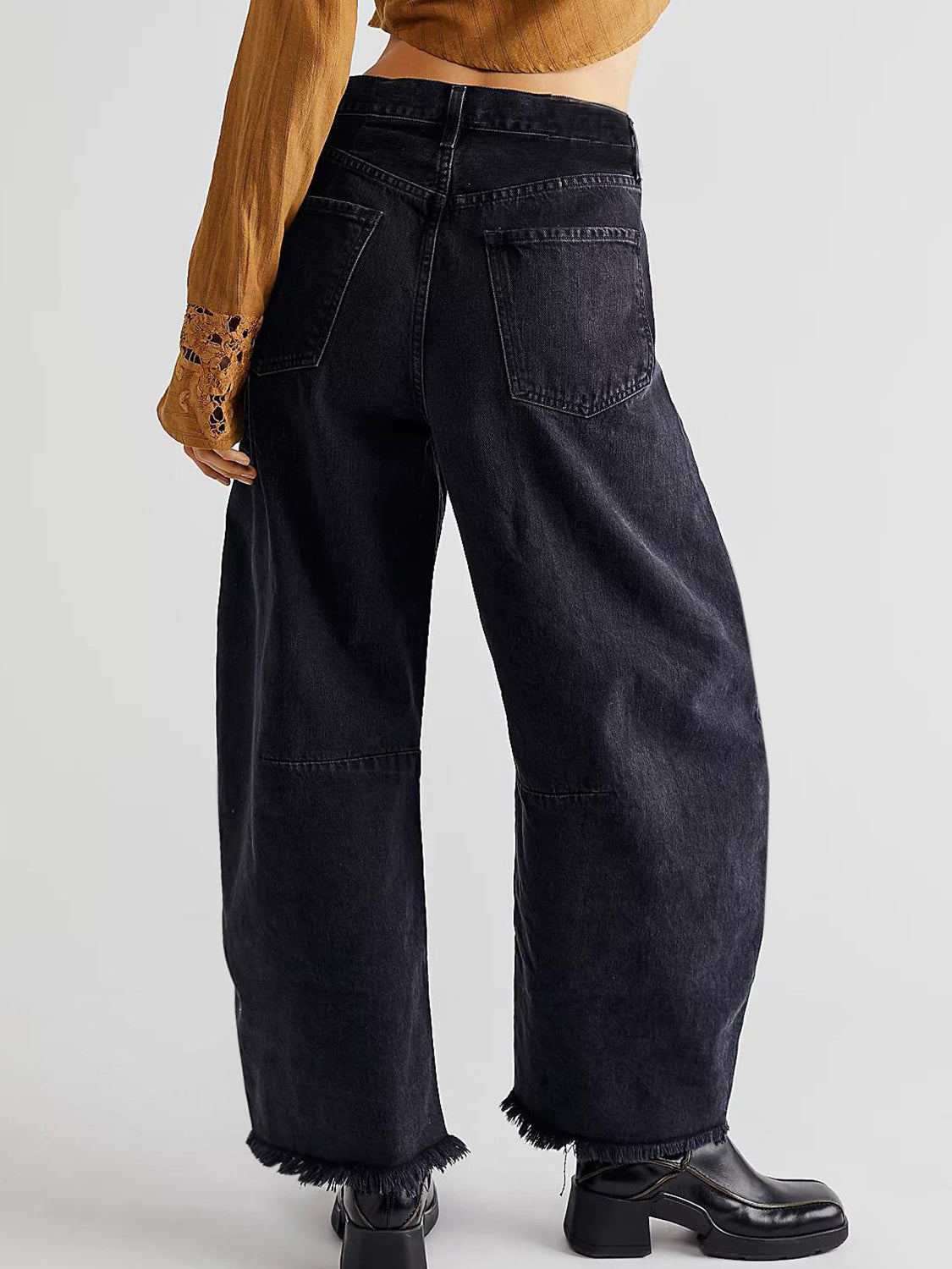 Stitched Raw Hem Wide Leg Jean