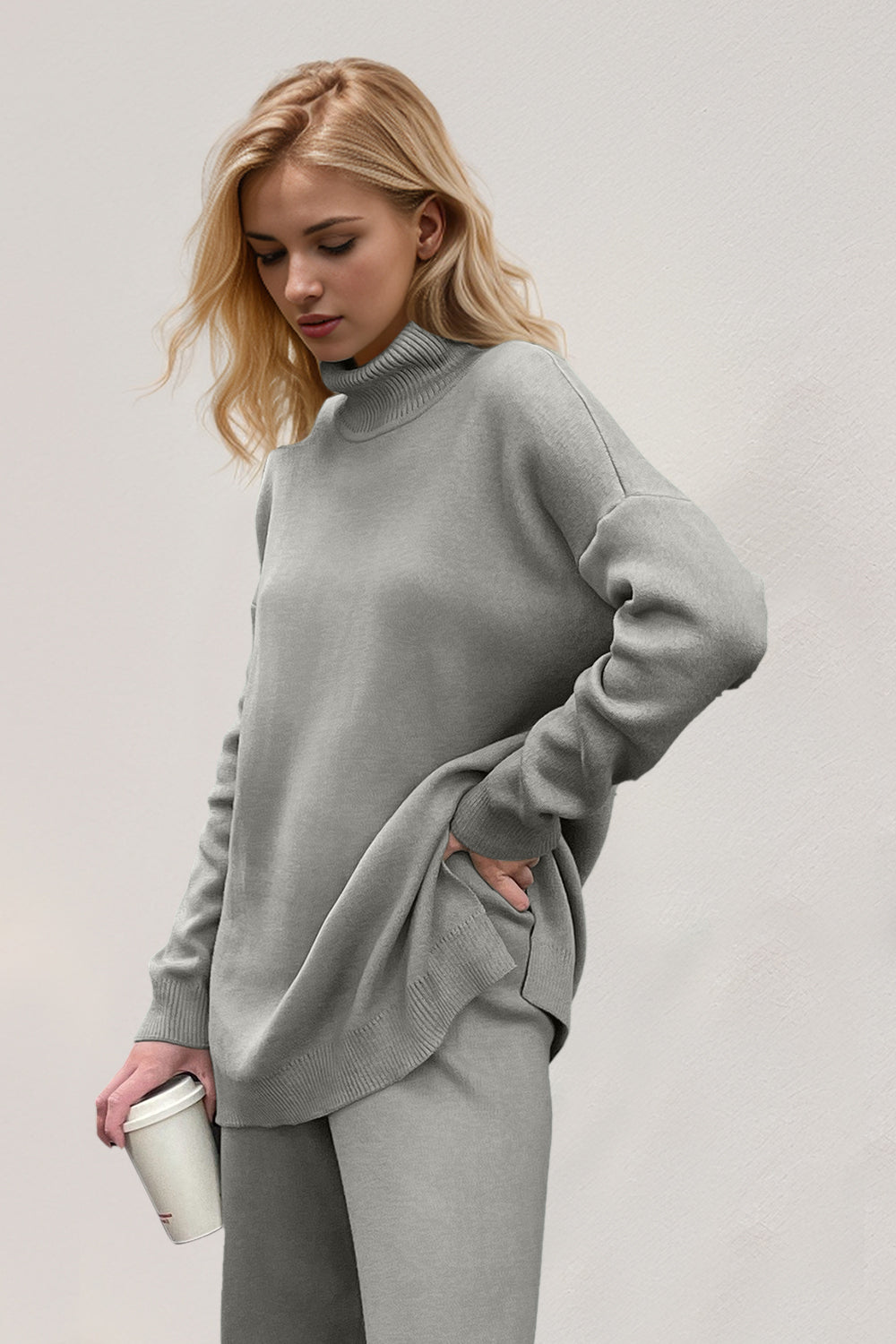 Lush Side Slit Turtleneck Sweater