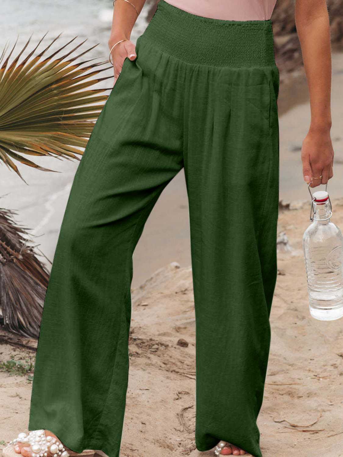 Safari Smocked-Waist Wide Leg Pant