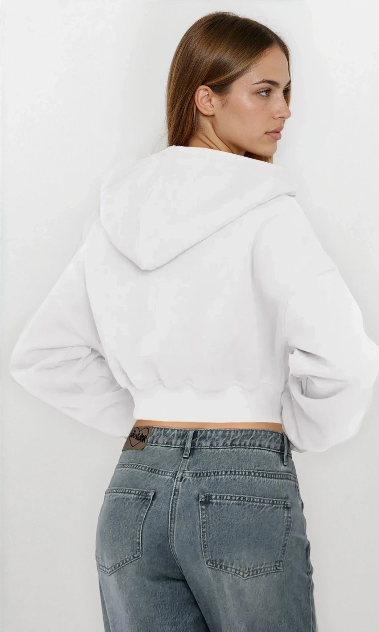 Light gray Downtown Full Zip Cropped Hoodie by Trendsi, featuring a front zipper and casual cropped design.