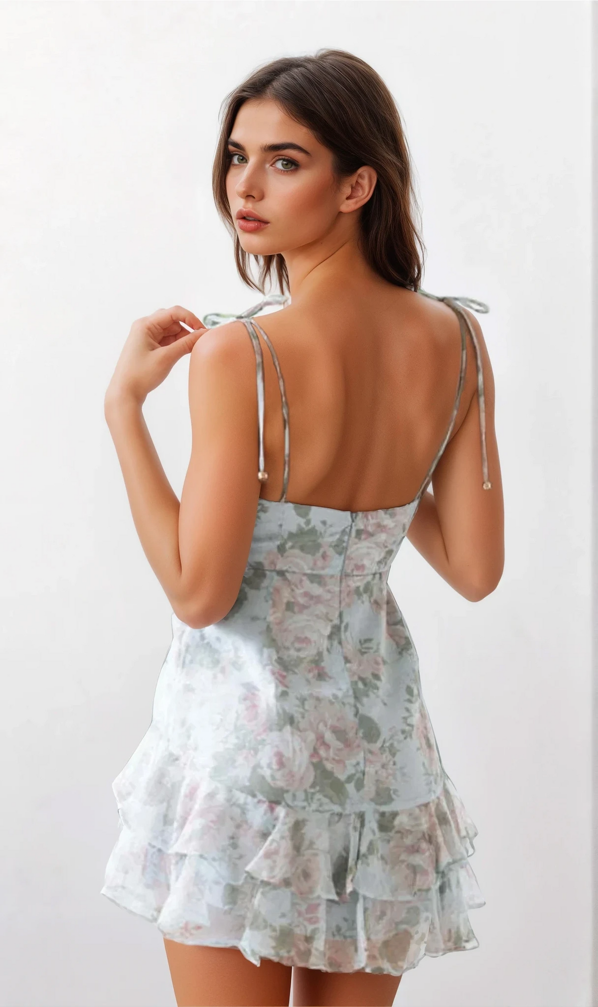 Floral cami dress with sweetheart neck and ruffles