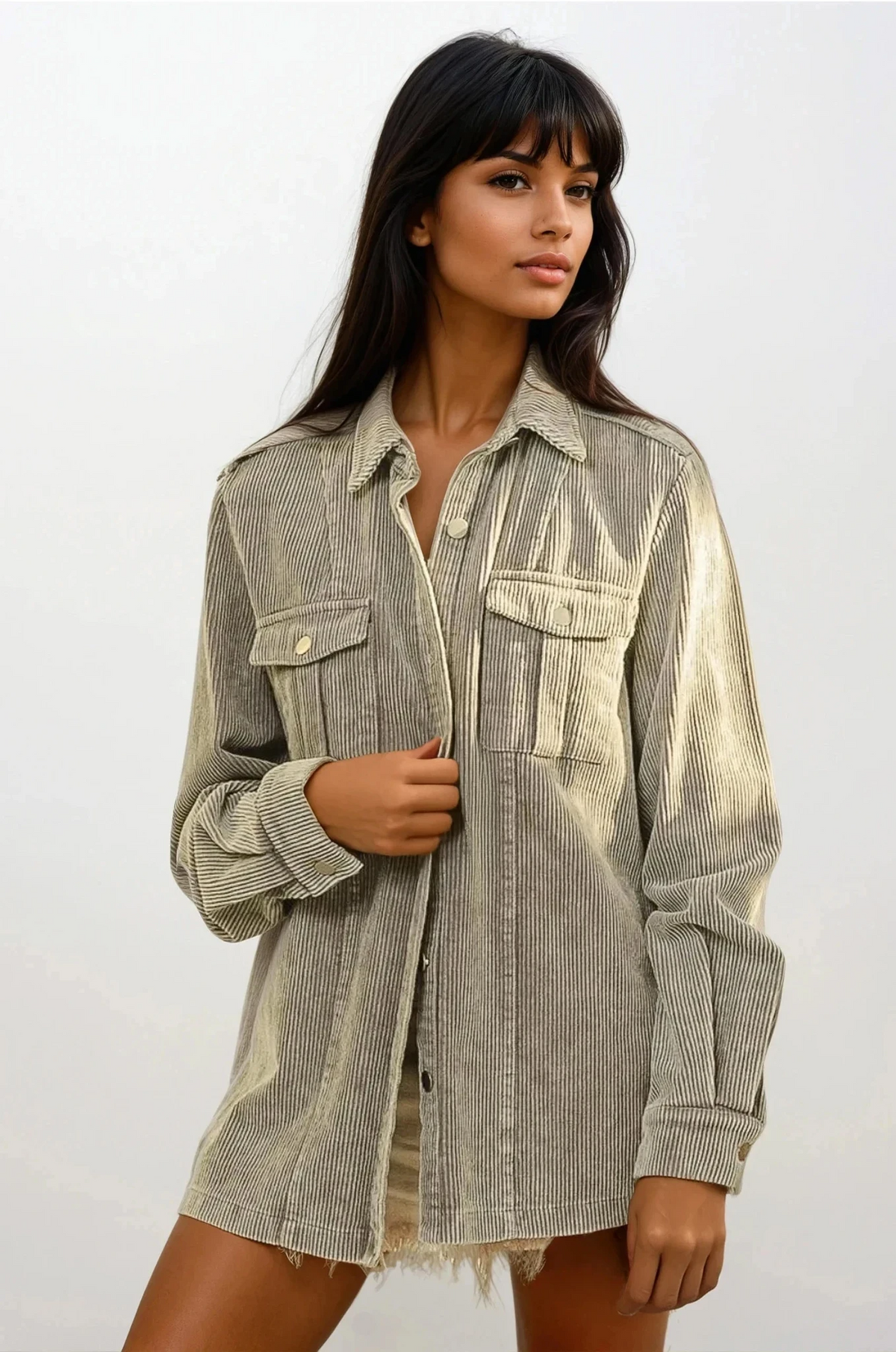 Fog button-up corduroy shacket with ribbed texture