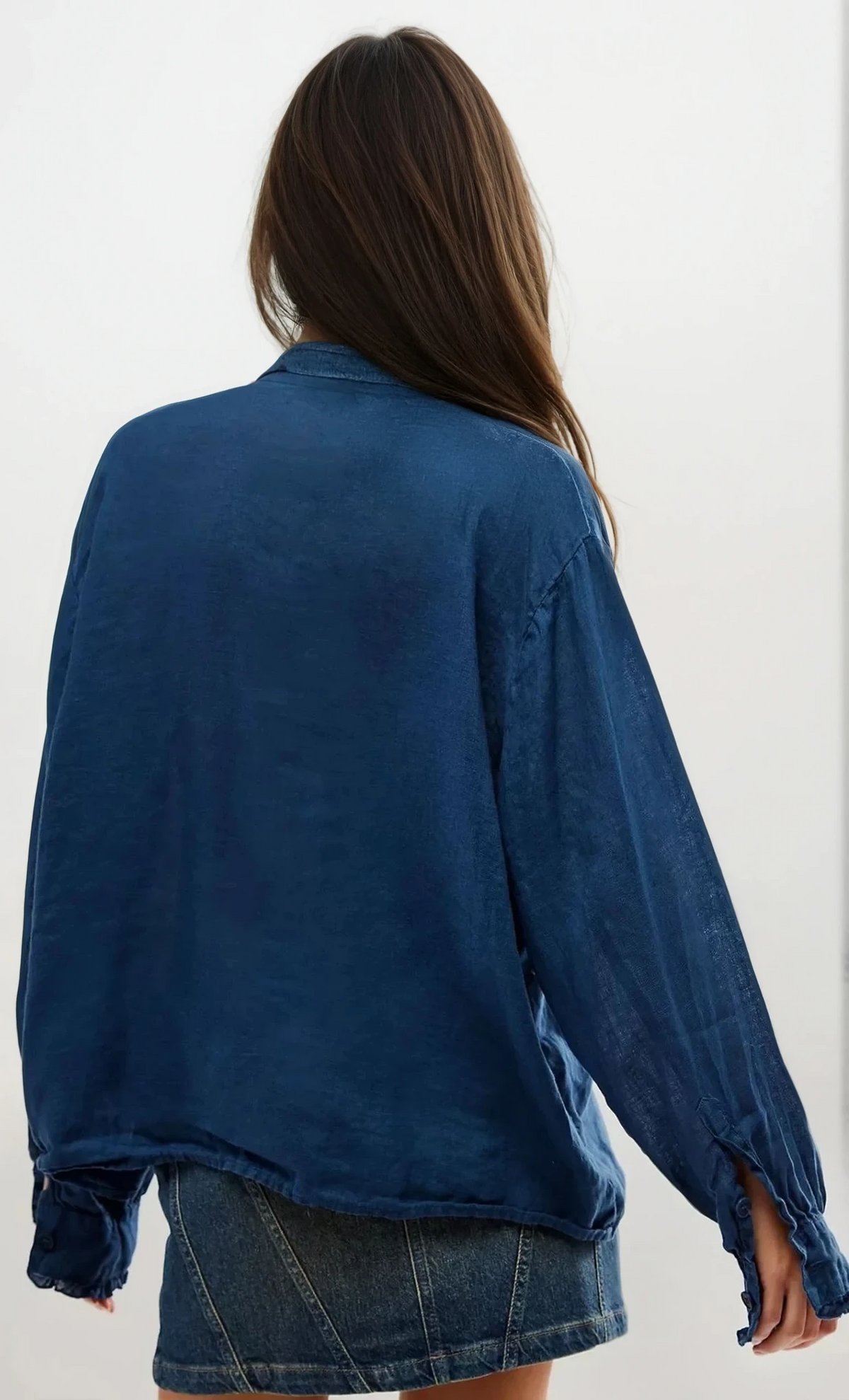 Frill Ruched Collared Neck Button-Down Long Sleeve
