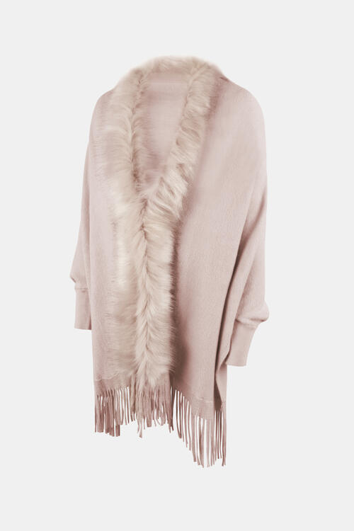 Fringe open front long sleeve poncho lightweight breathable