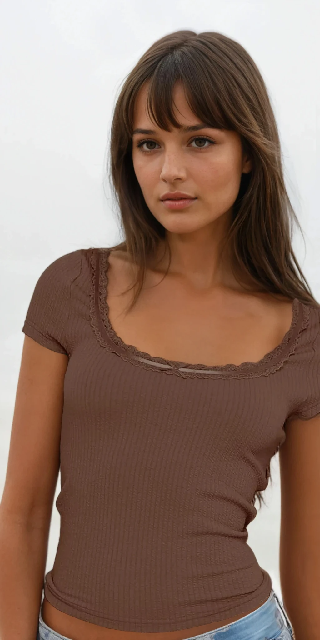 Lace trim scoop neck short sleeve top with delicate detailing