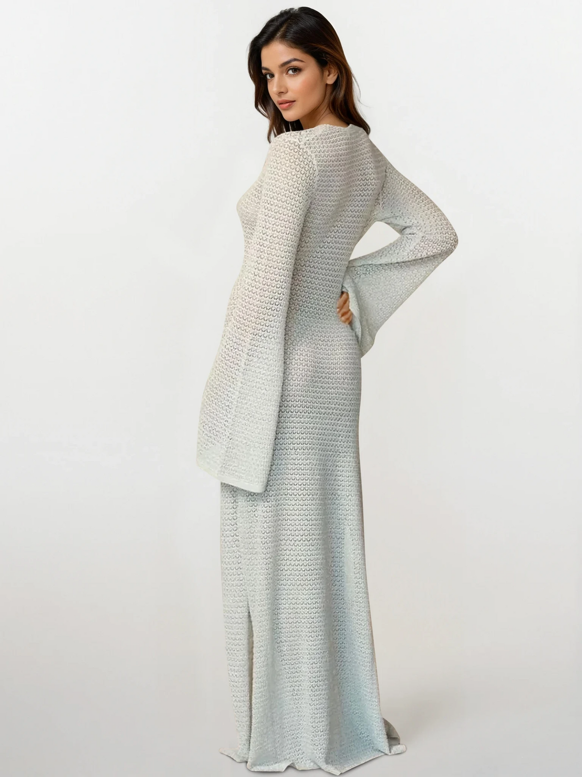 Lagoon slit flare sleeve cover-up dress with leg slit and sheer panels