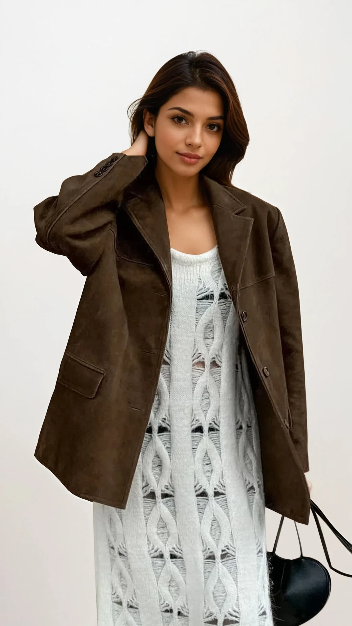 Lapel collared neck button-up jacket with pockets and long sleeves