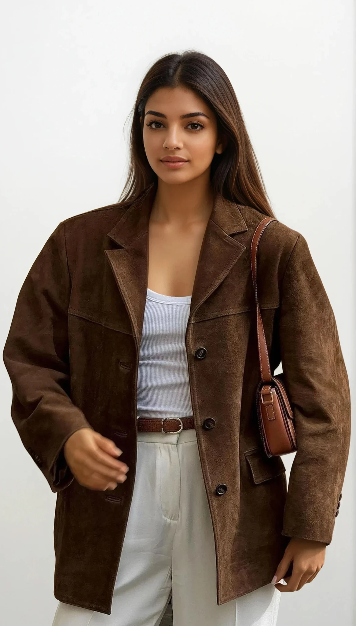 Lapel collared neck button-up jacket with pockets and long sleeves
