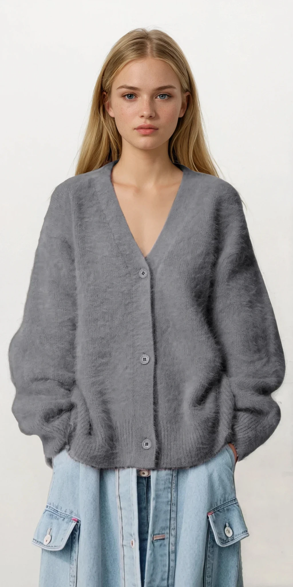 Lavish button-up cardigan with solid pattern and lightweight stretch material
