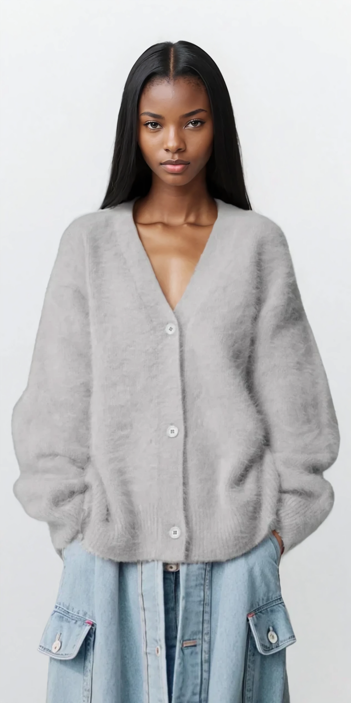 Lavish button-up cardigan with solid pattern and lightweight stretch fabric
