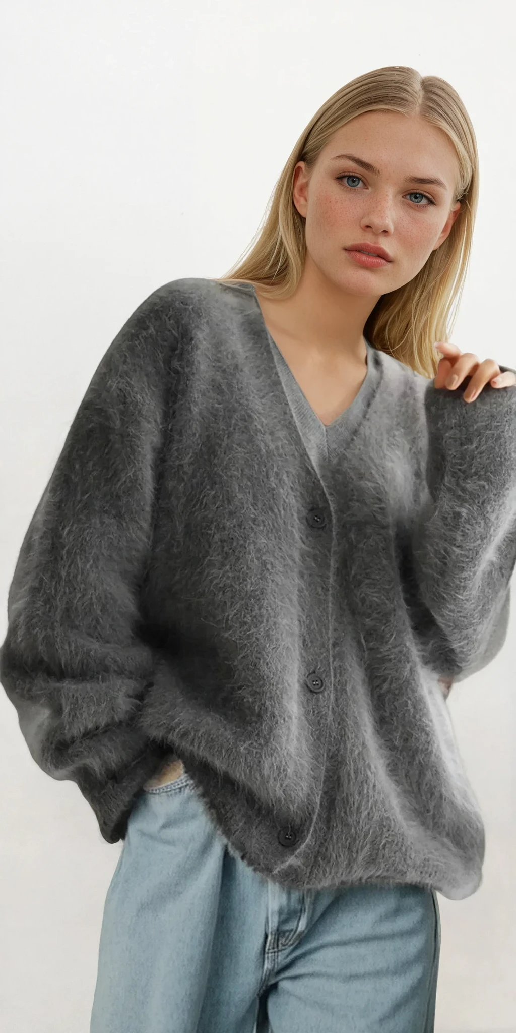 lavish button-up cardigan with buttoned front and solid pattern
