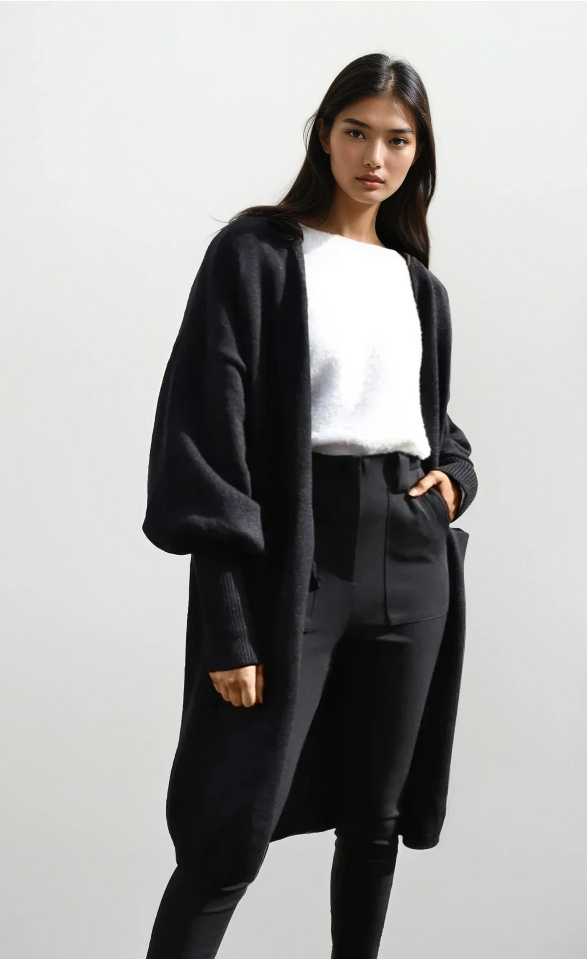 Majestic open front dropped shoulder cardigan in solid pattern