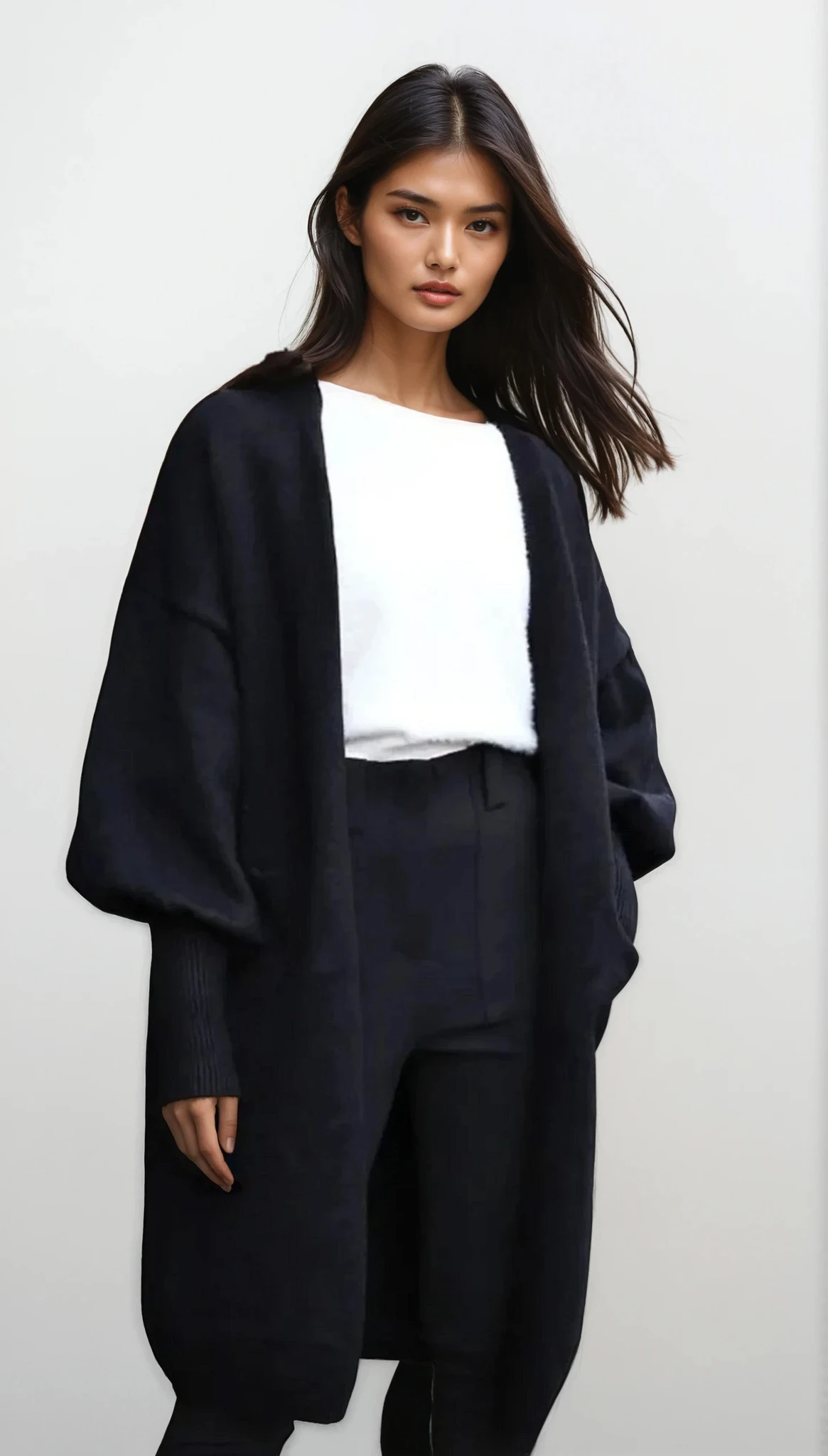 Majestic open front dropped shoulder cardigan in solid pattern