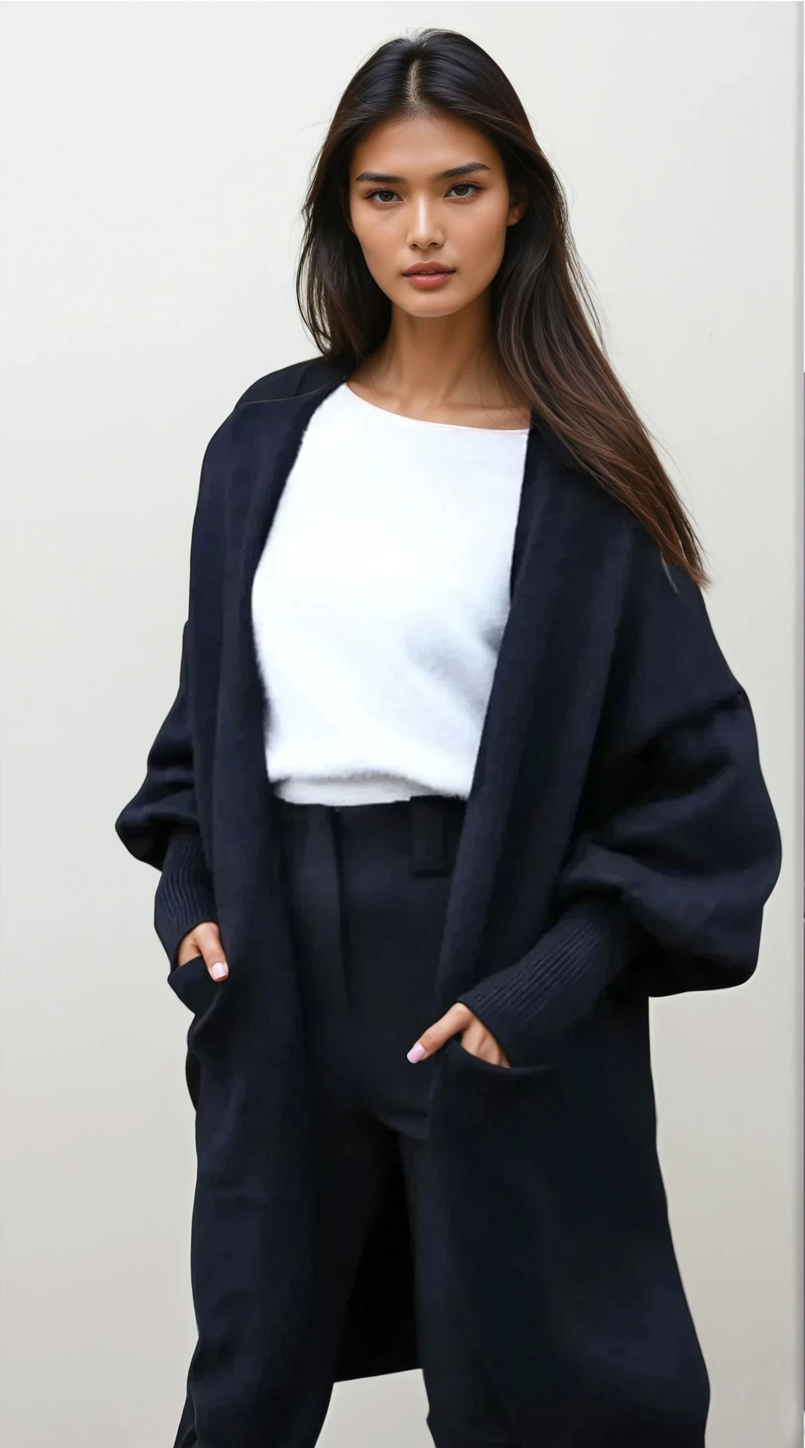 Majestic open front dropped shoulder cardigan in solid pattern