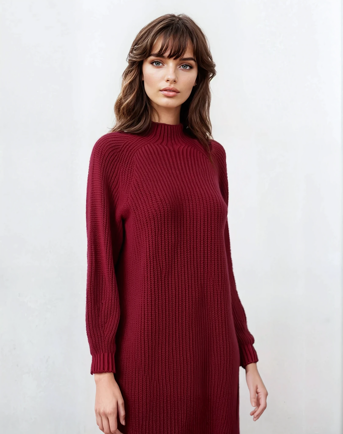 Mock neck long sleeve sweater dress in solid color