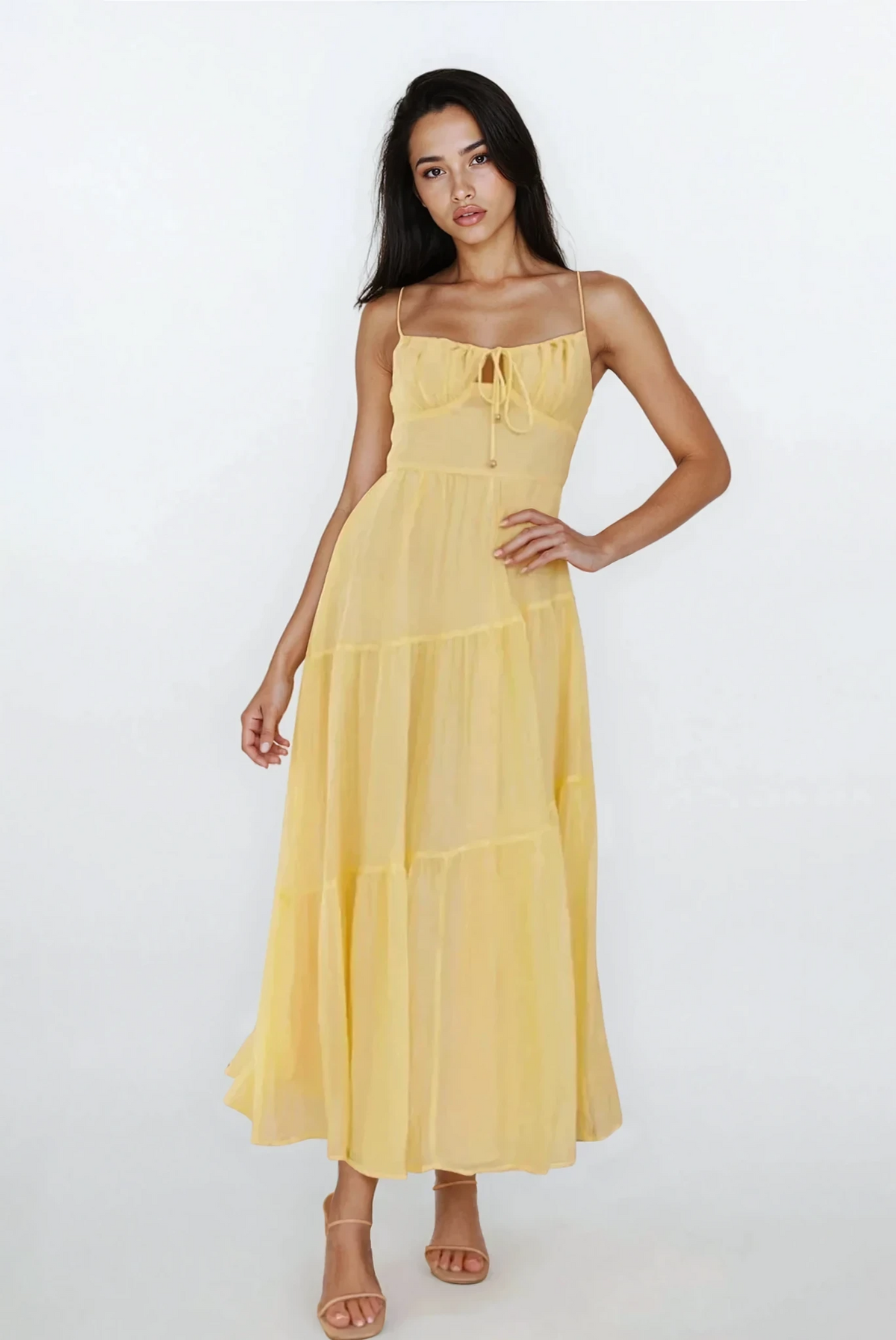 Modern boutique women's Selene ruched smocked back cami maxi dress