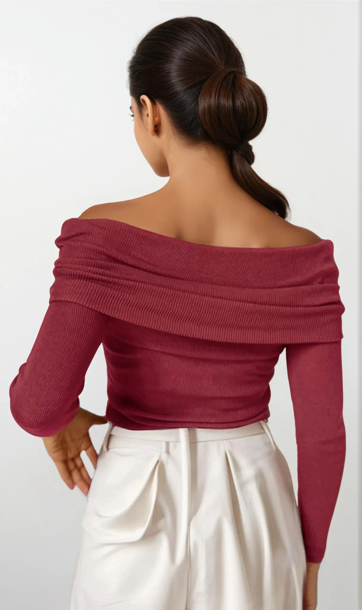 weightless off-shoulder long sleeve sweater in solid pattern