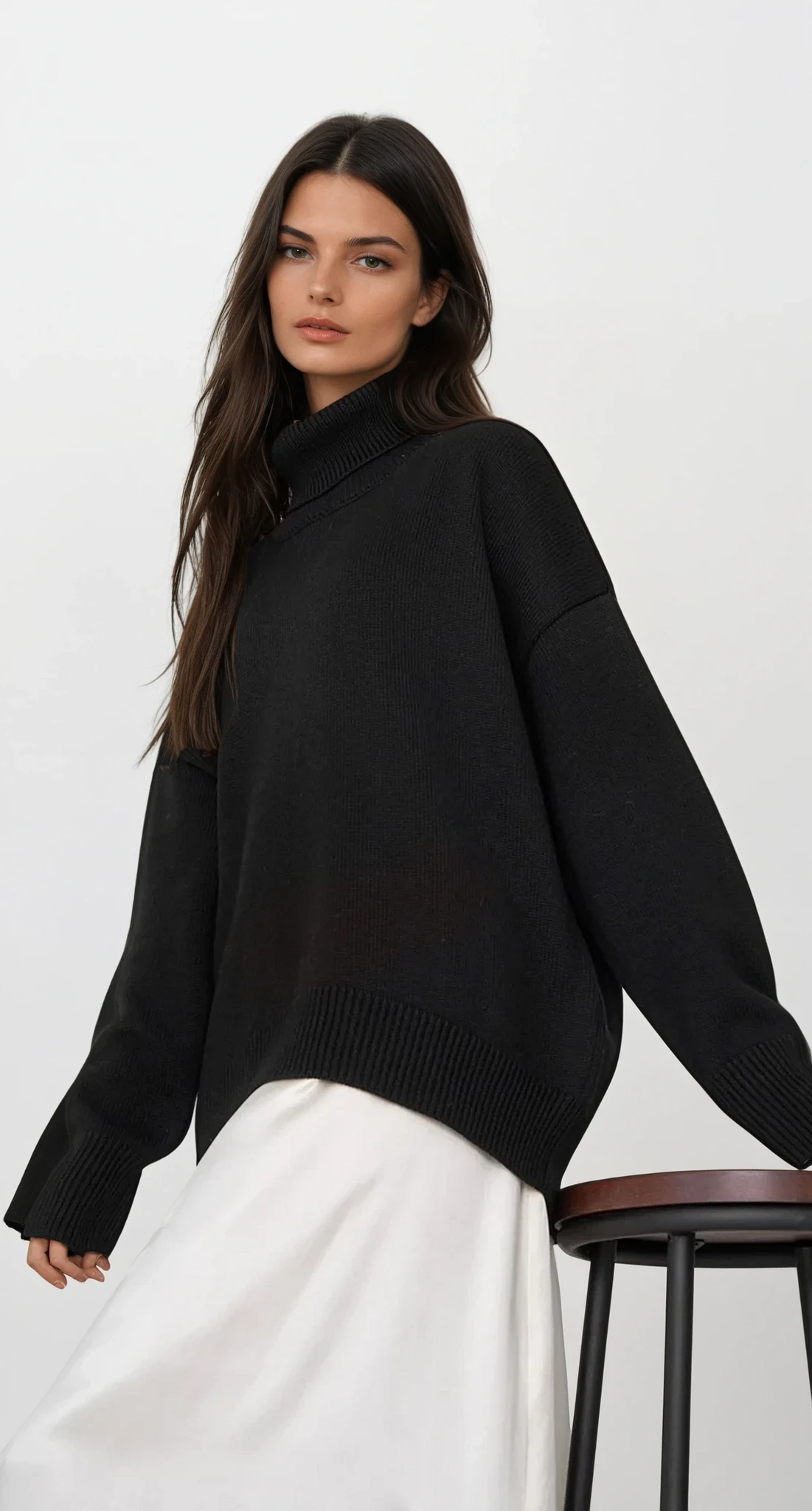 ordinary turtleneck sweater with dropped shoulders and solid pattern