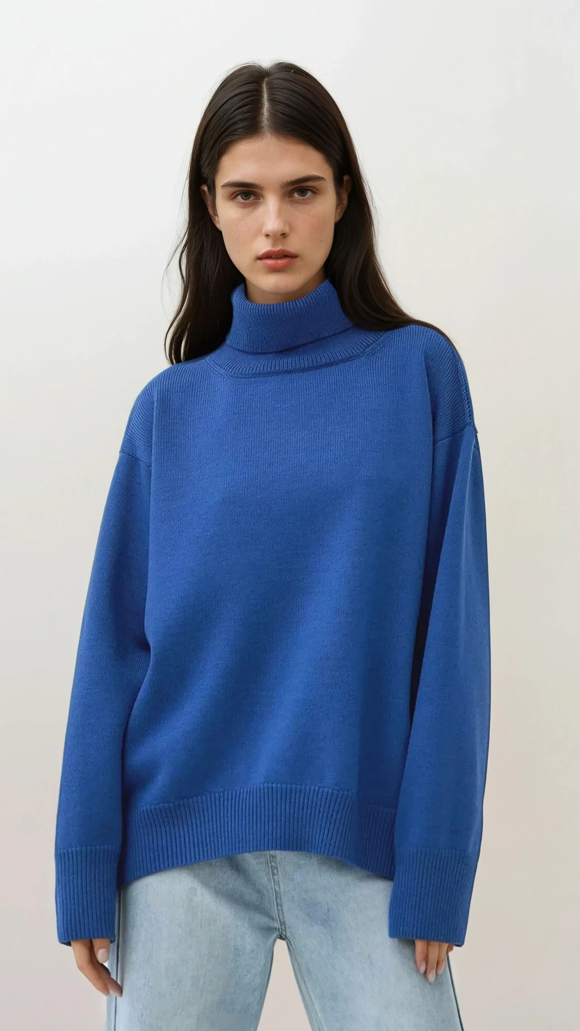 ordinary turtleneck dropped shoulder sweater in solid pattern