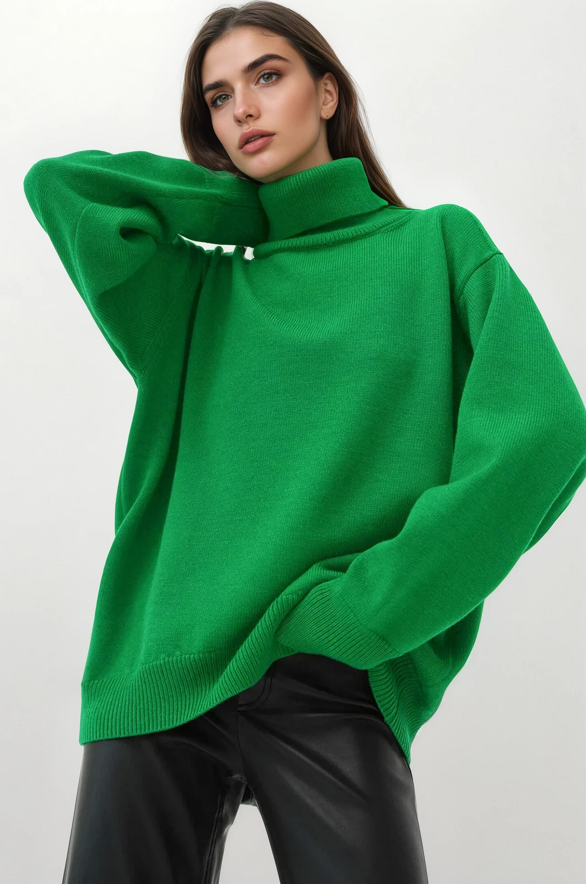 Ordinary turtleneck sweater with dropped shoulders and solid pattern