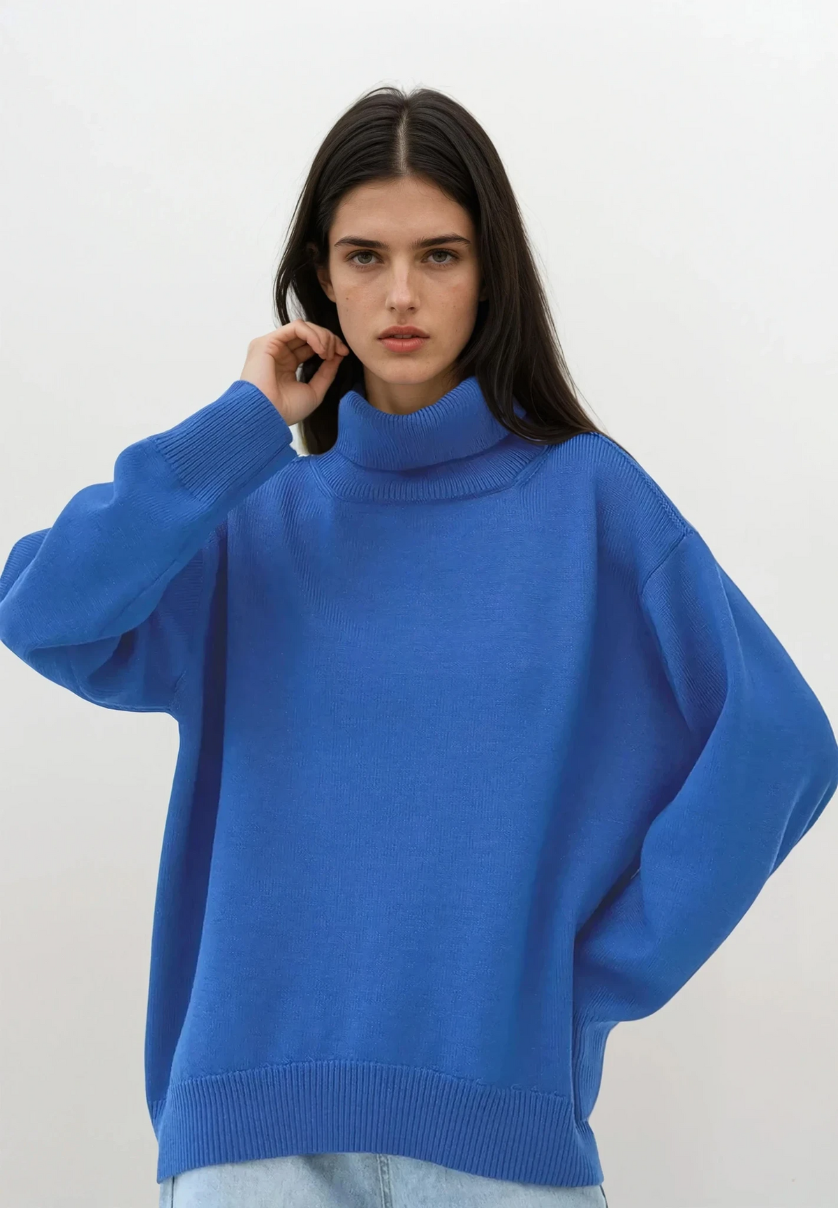 ordinary turtleneck sweater with dropped shoulders in solid color
