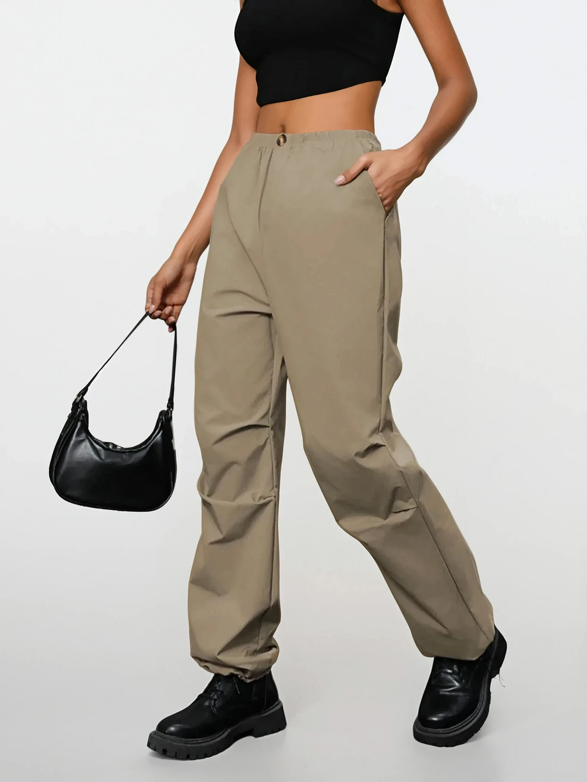 stylish parachute pants with solid pattern and button detail
