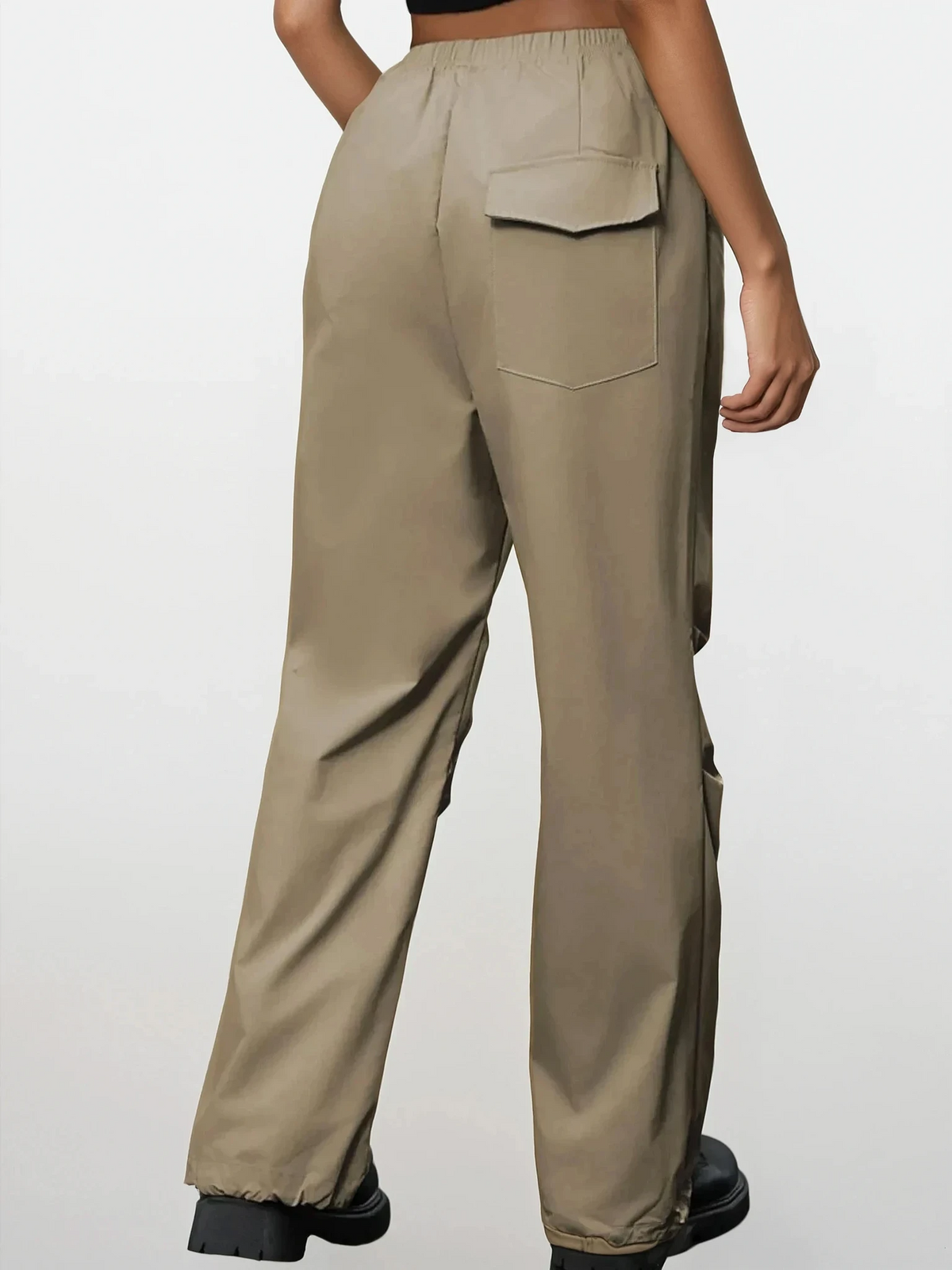 Versatile solid pattern parachute pants with button detail and pockets