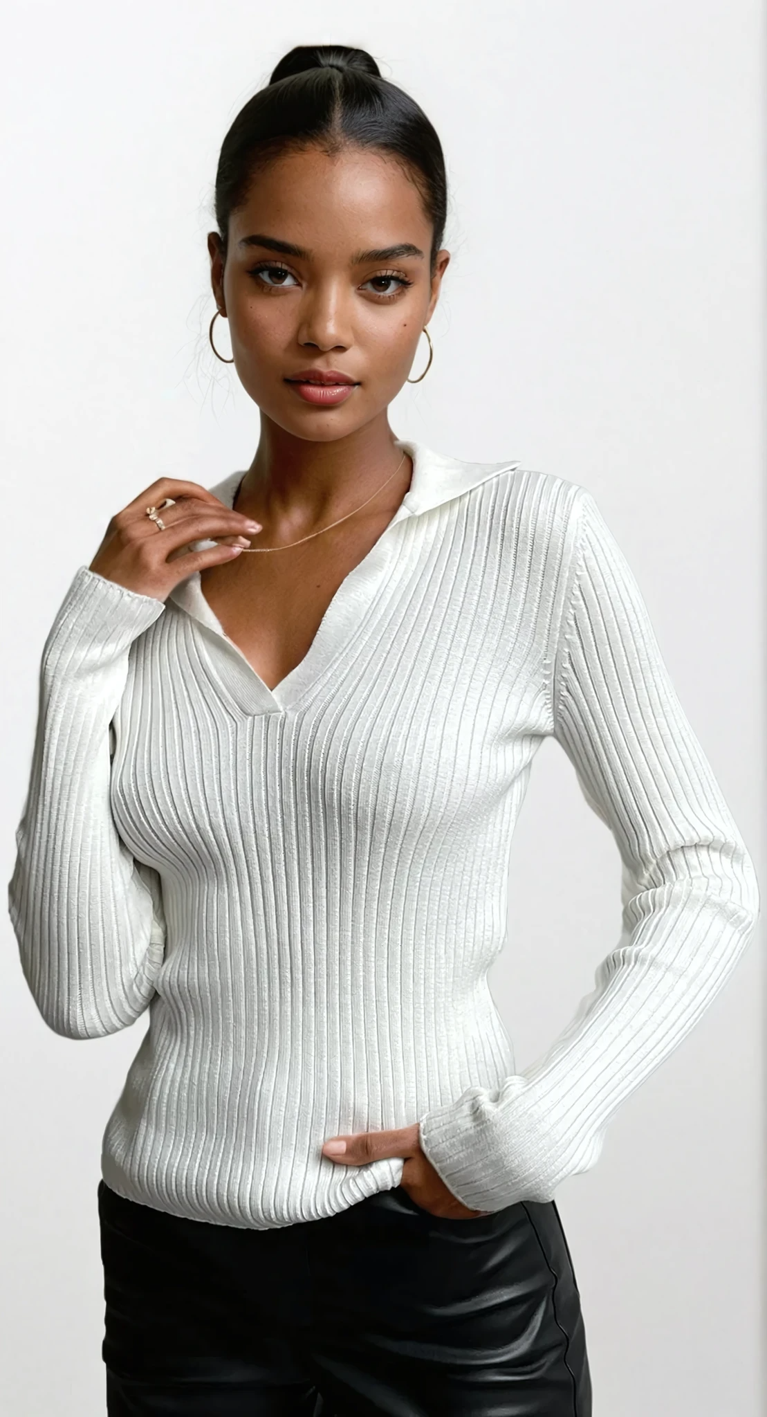 Perfect rib-knit Johnny collar sweater in a solid pattern