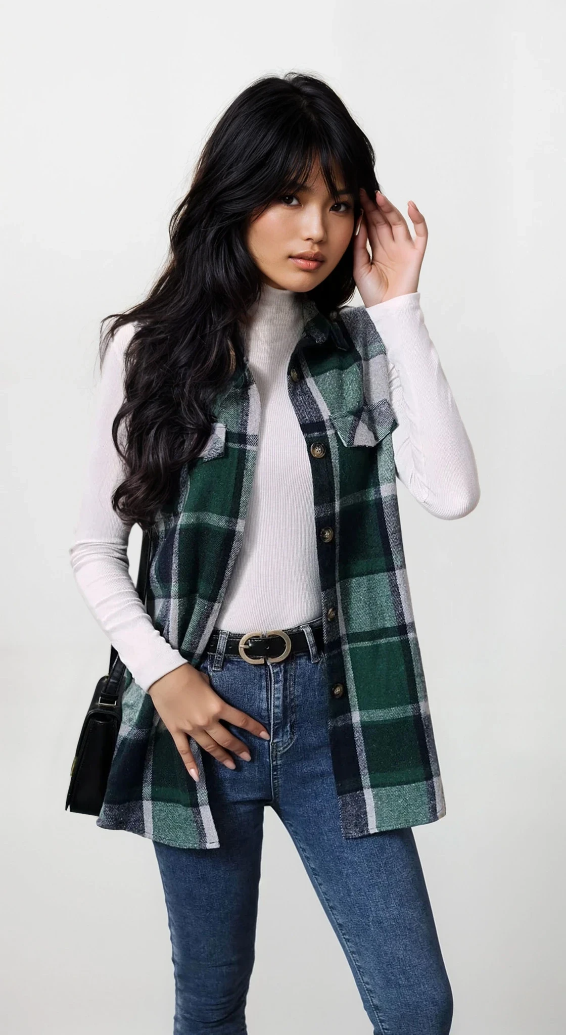 Plaid button-up vest coat sleeveless lightweight stylish