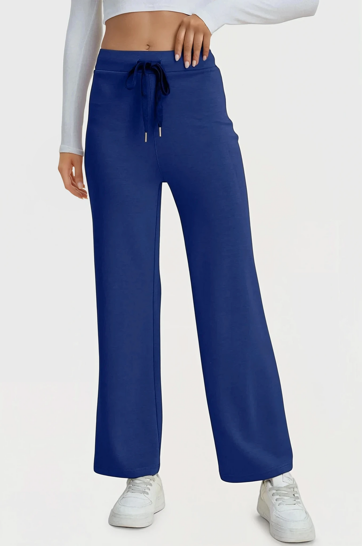 Plain air scuba high-waist wide leg sweatpants in solid color