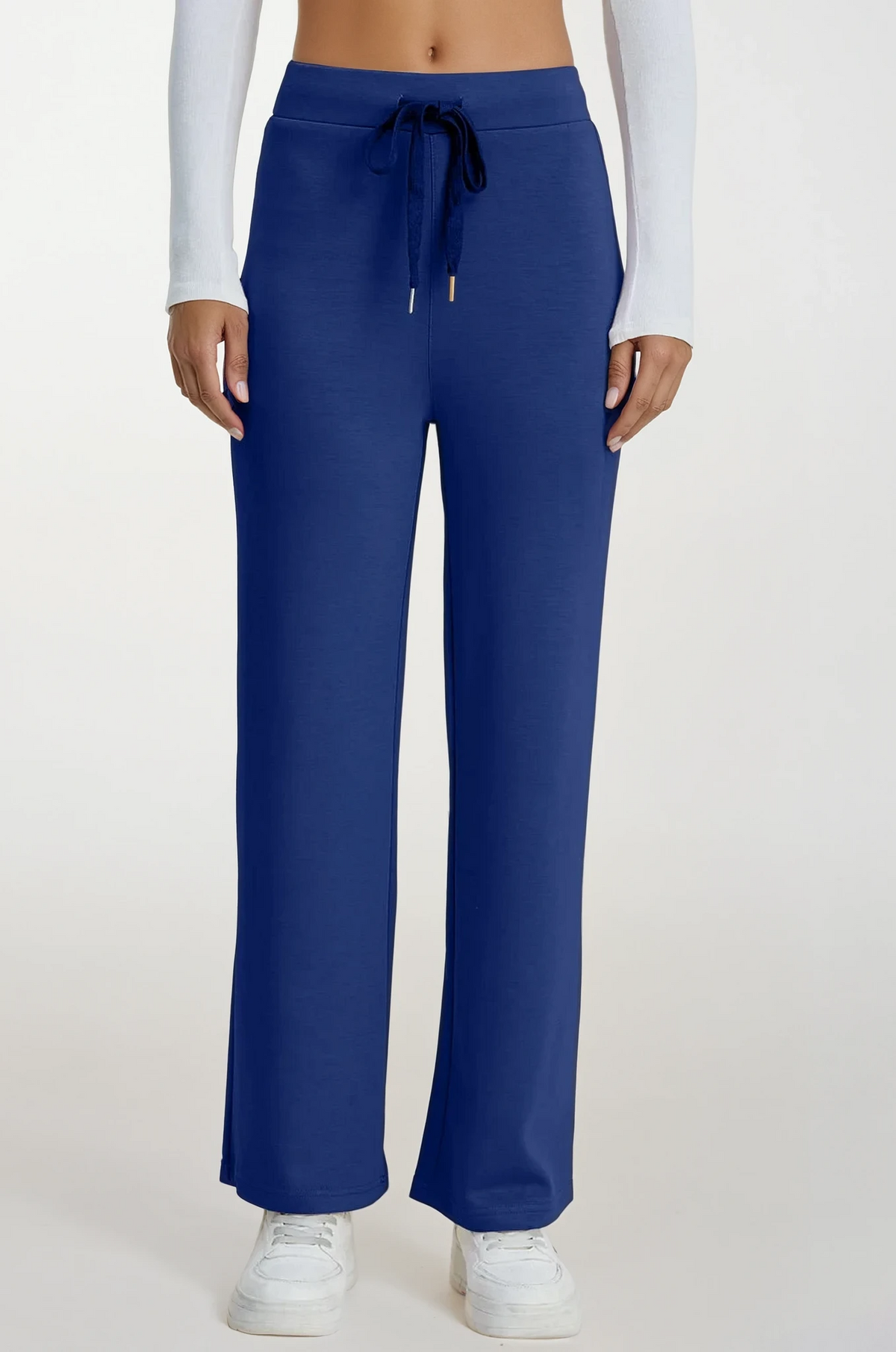 Plain air scuba high-waist wide leg sweatpants in solid color